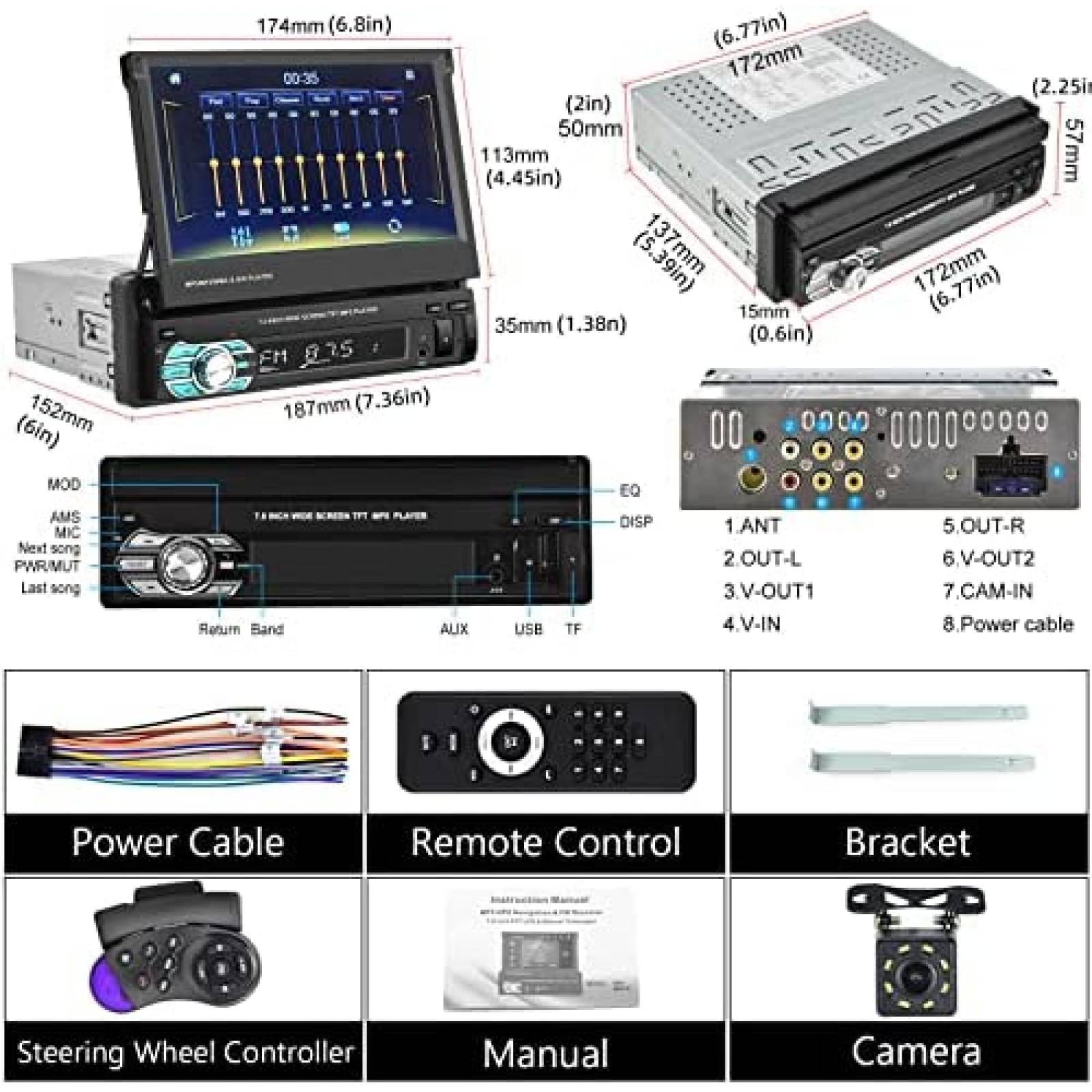 Estereo De Coche PODOFO Single Din Inalambrico Negro