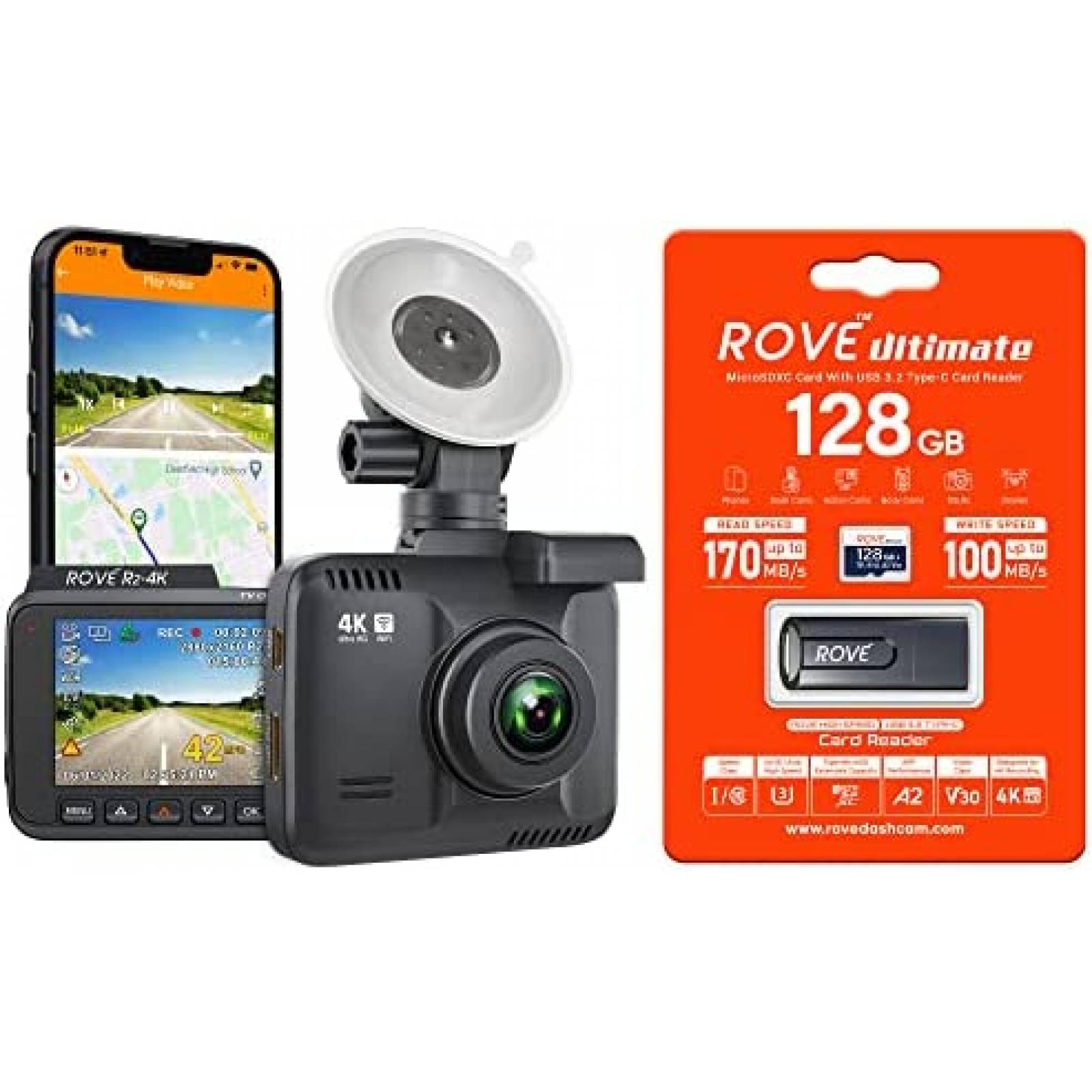 Camara Auto ROVE R2 Dash Cam 4K 150 + 128GB MicroSD -N