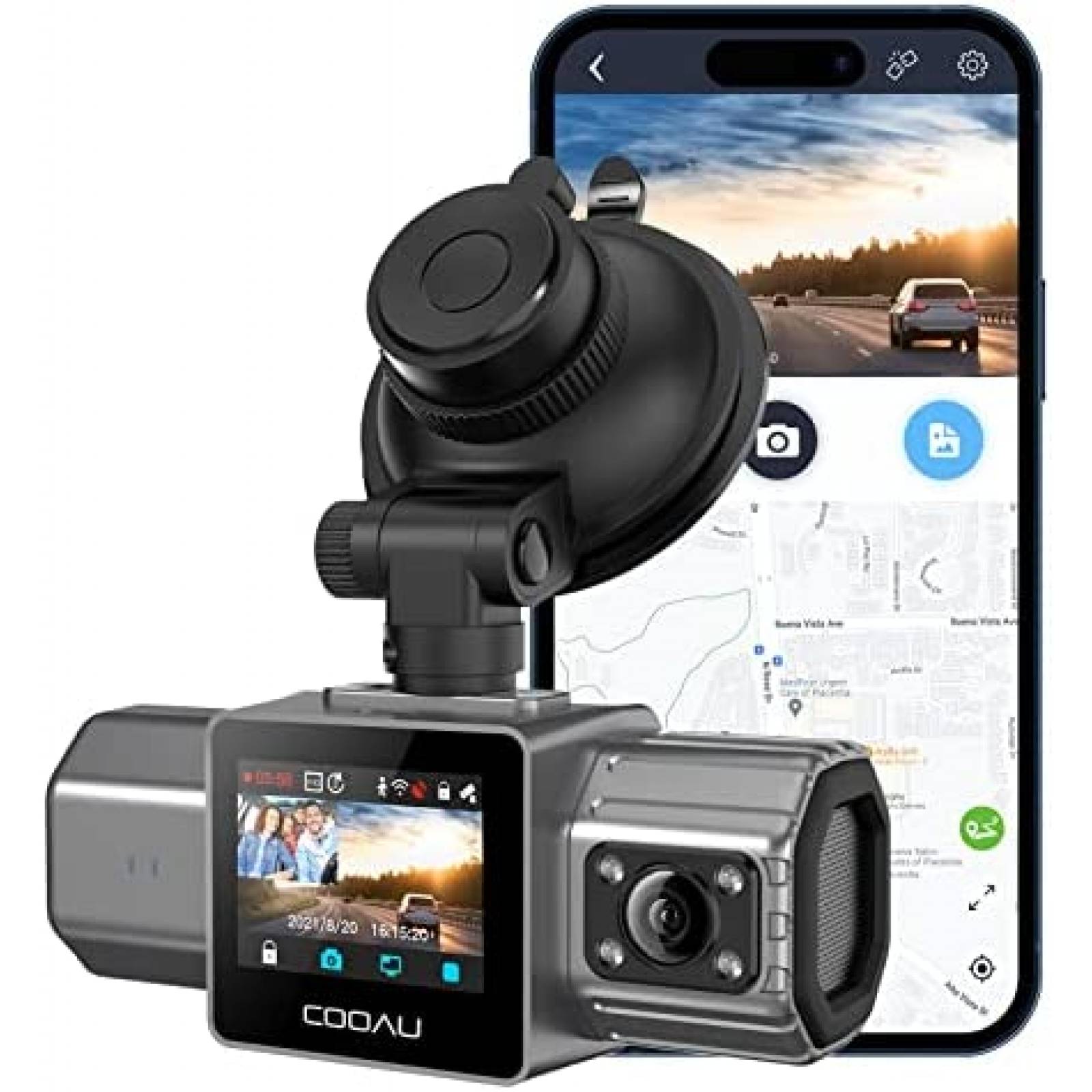 Camara de Reversa COOAU 2 Cam 1440p GPS Wifi Sensor G 170