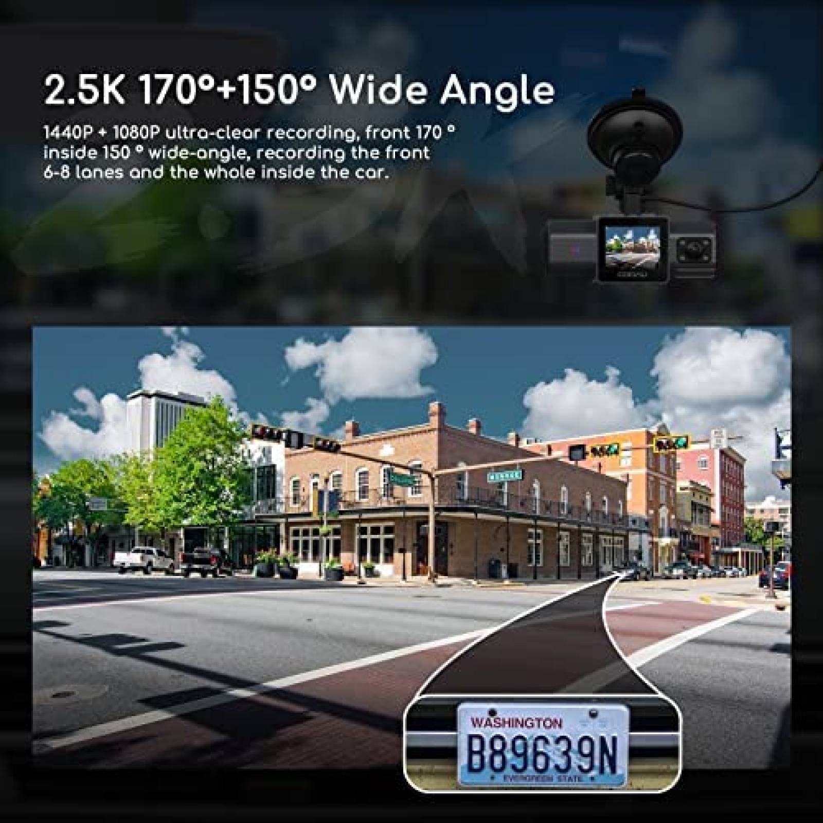 Camara de Reversa COOAU 2 Cam 1440p GPS Wifi Sensor G 170