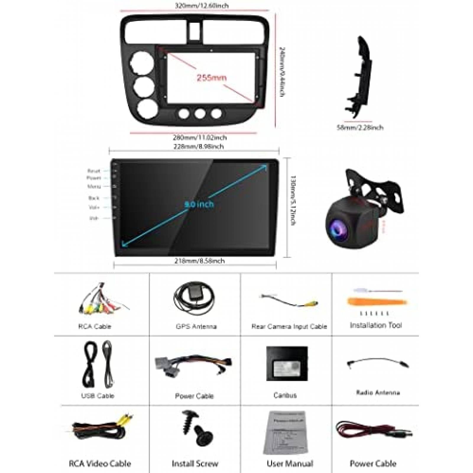 Estereo De Coche PODOFO Para Honda Civic 2001-05 -Negro