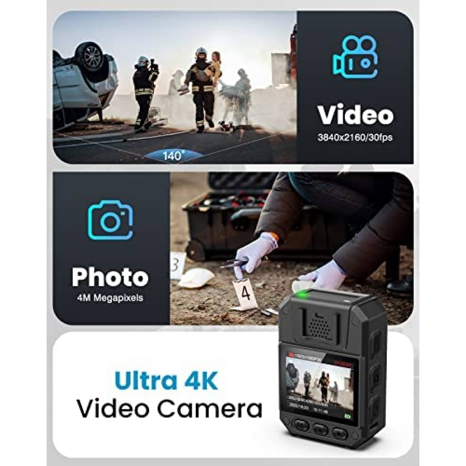 Camara Montada a Cuerpo BoBlov B4K1 GPS de 3100mAh -Negro