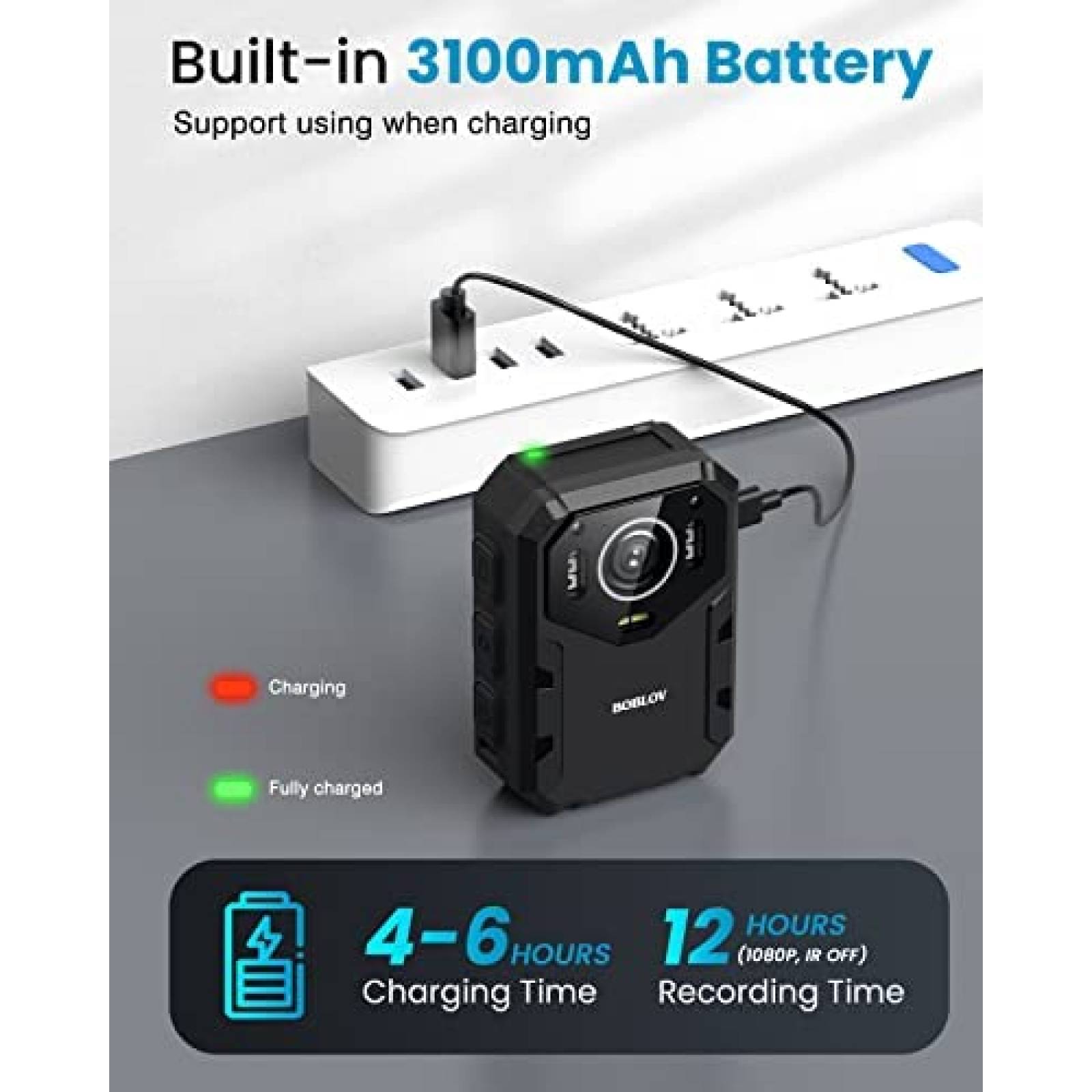 Camara Montada a Cuerpo BoBlov B4K1 GPS de 3100mAh -Negro