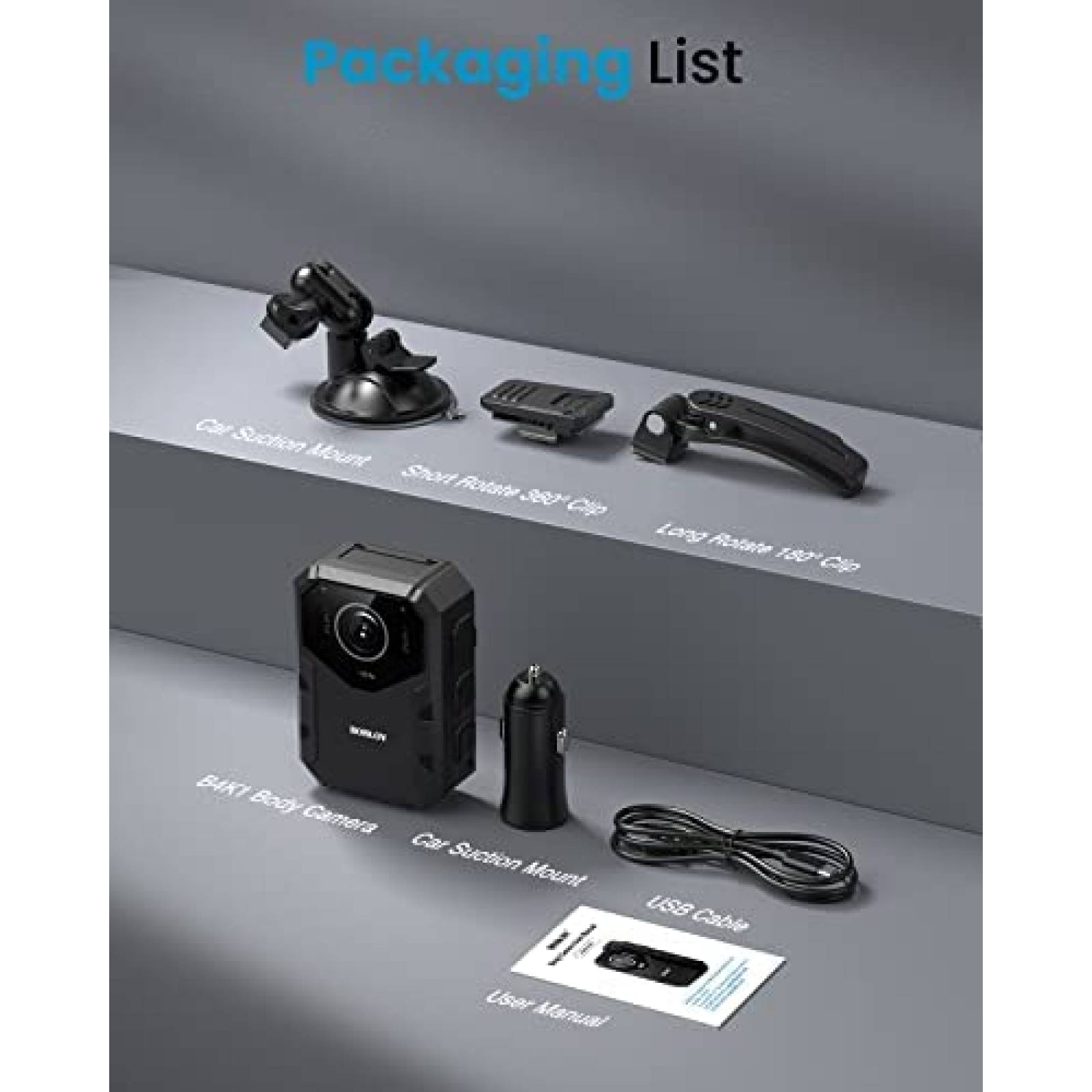 Camara Montada a Cuerpo BoBlov B4K1 GPS de 3100mAh -Negro