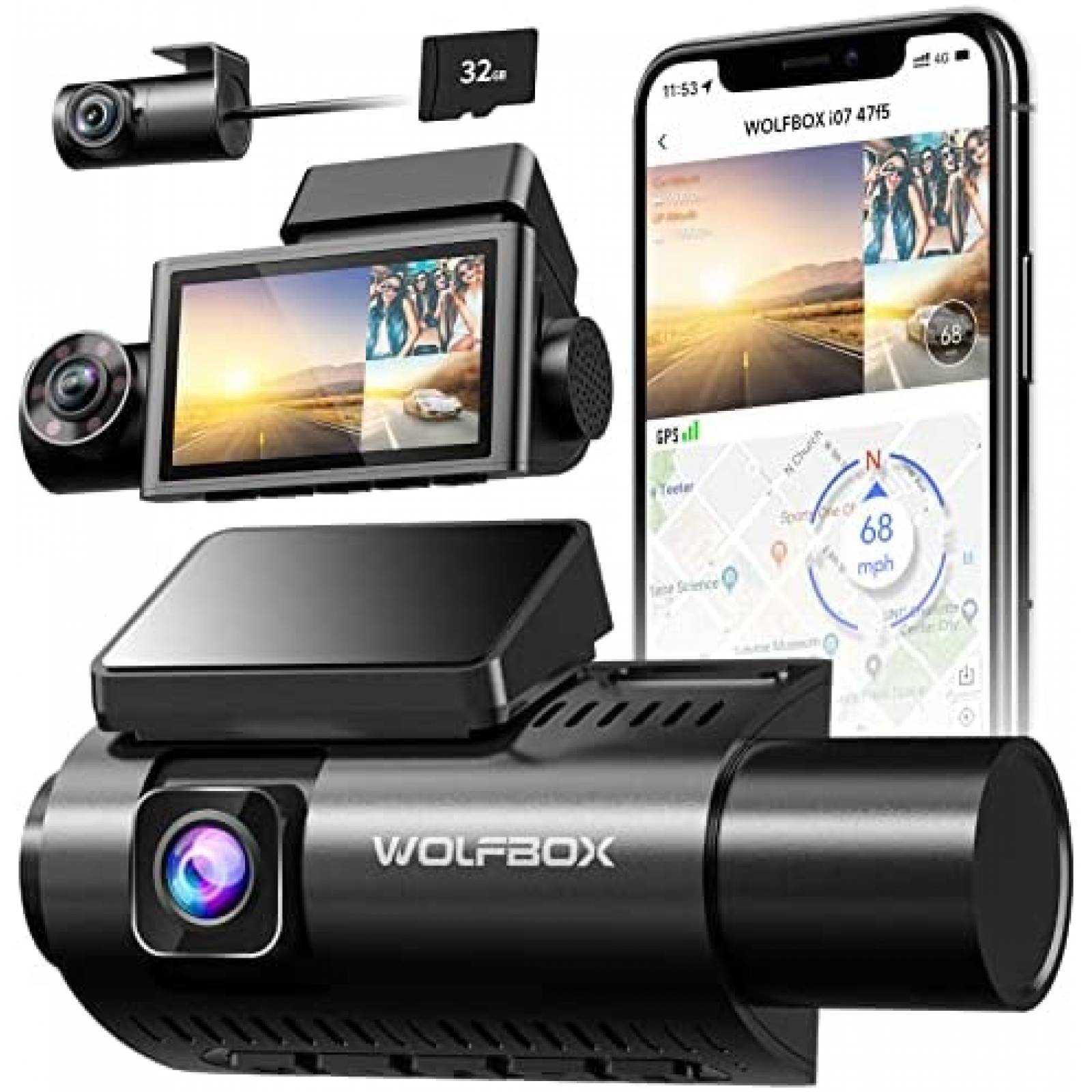 Camara Dash WOLFBOX i07 3'' LCD Vision Nocturna 4K 1080P