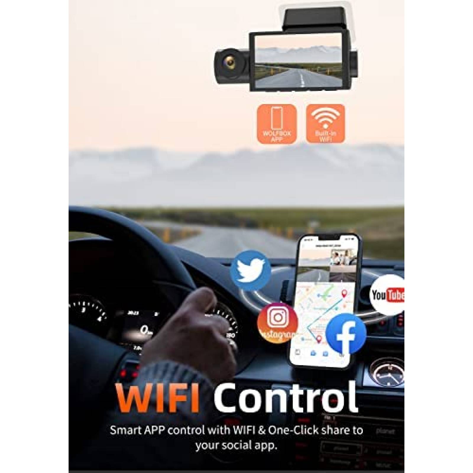 Camara Dash WOLFBOX i07 3'' LCD Vision Nocturna 4K 1080P