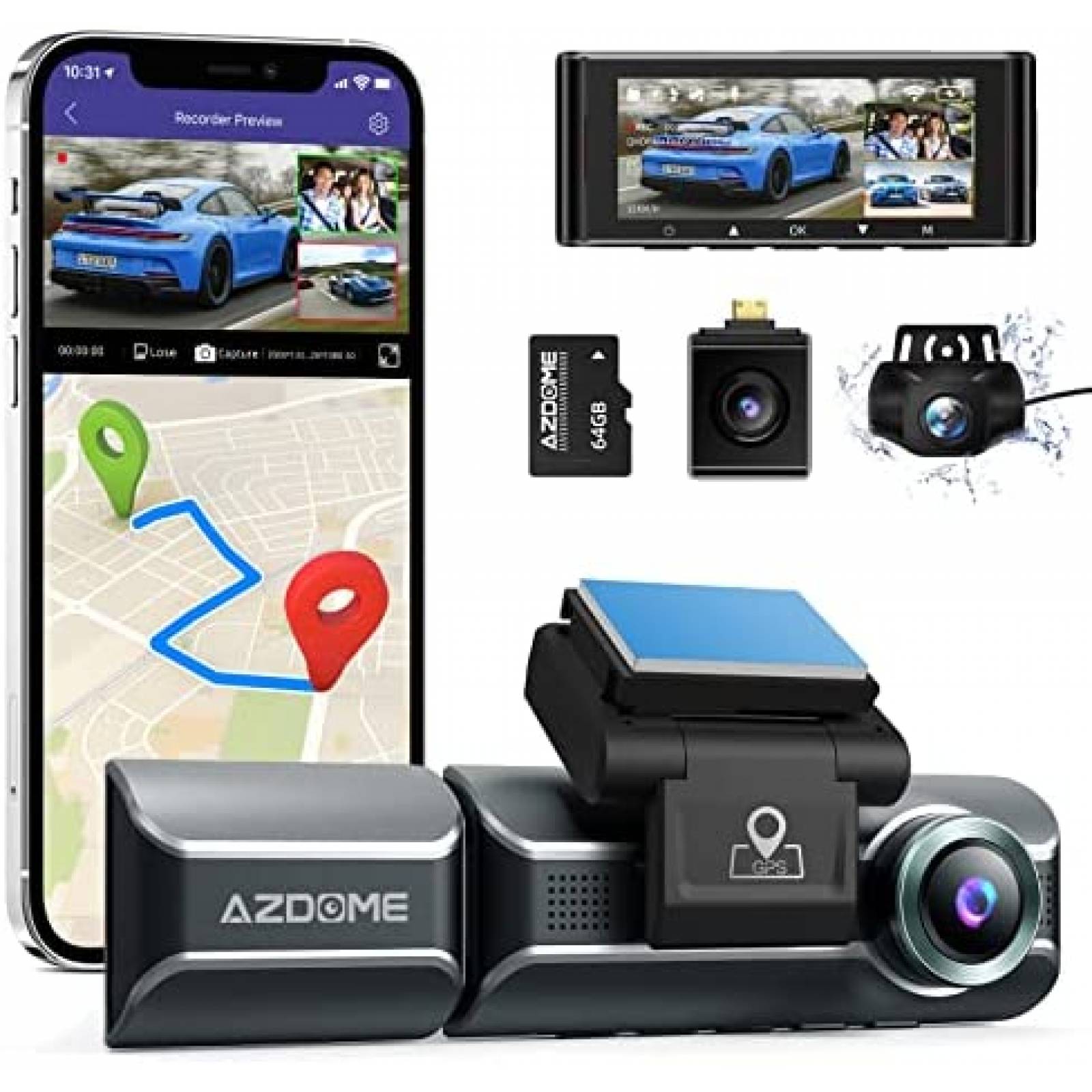 Camara Dash AZDOME M550 de 3CH 1440p+1080p+1080p -Negro