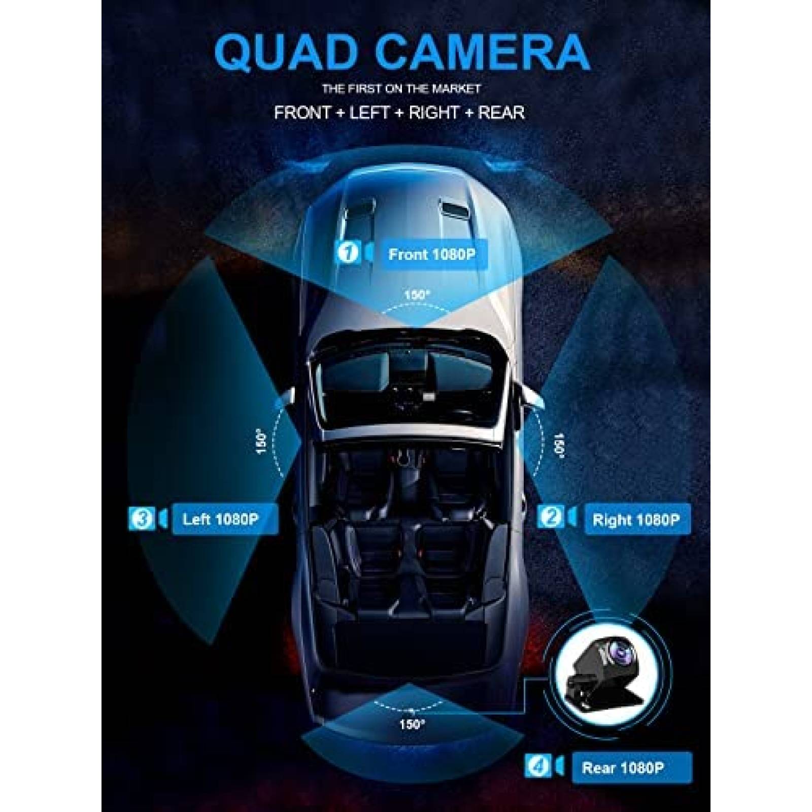 Camara Dash Pruveeo D90-4CH de 4 Canales 1080px4 FHD -Negro