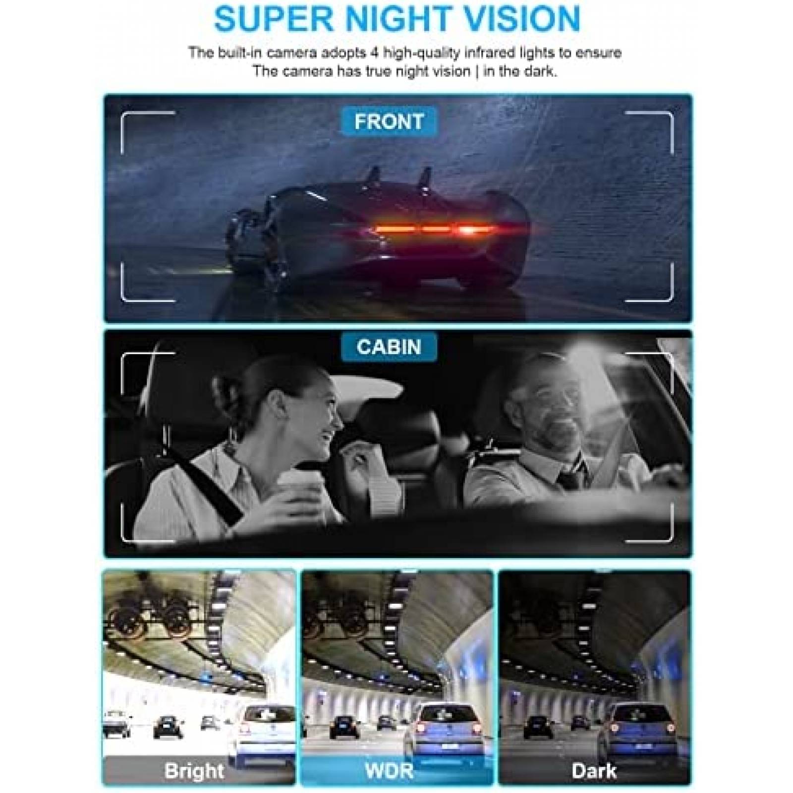 Camara Dash Pruveeo D90-4CH de 4 Canales 1080px4 FHD -Negro