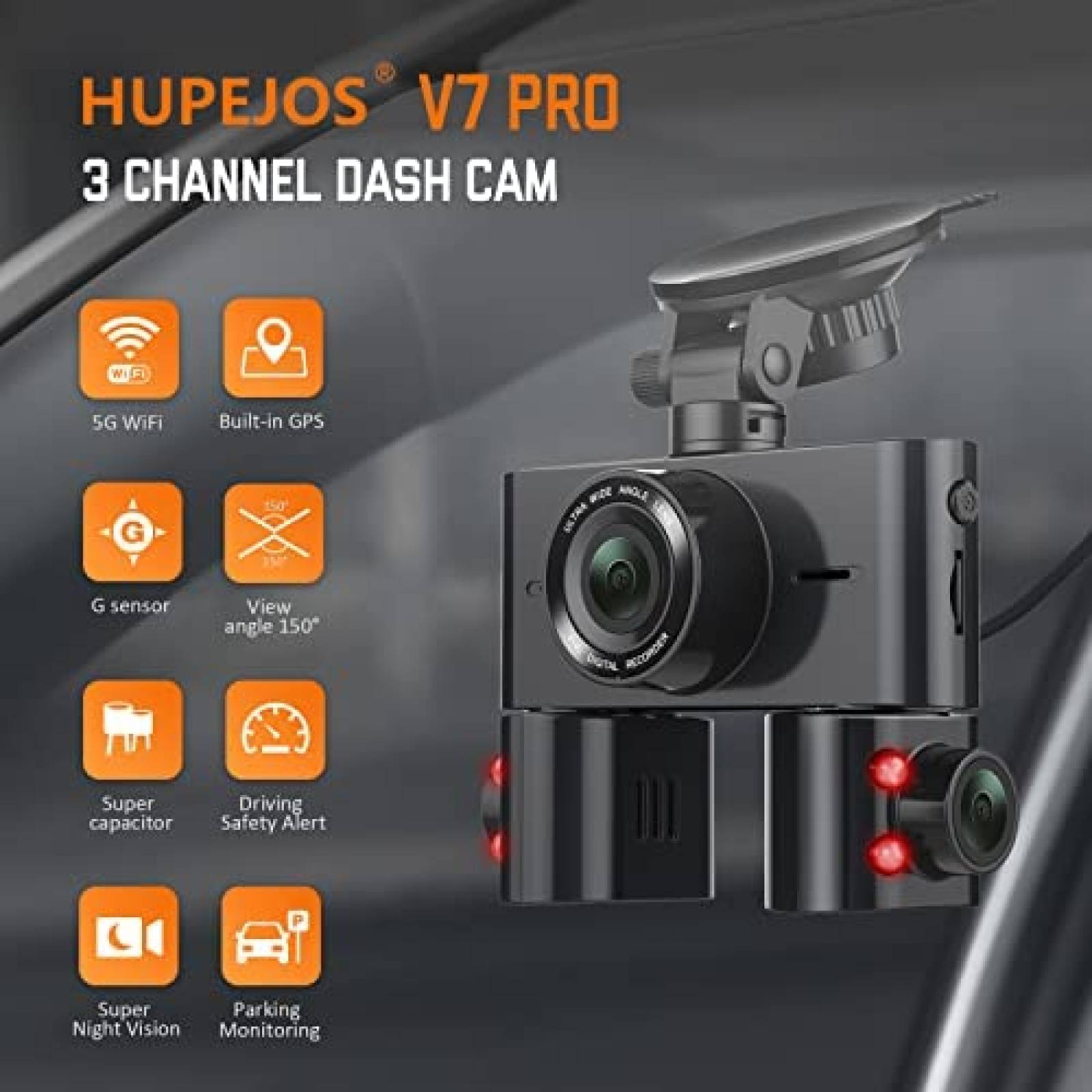 Camara Reversa HUPEJOS 3 Cam 1080p Wifi GPS 128GB Sensor G