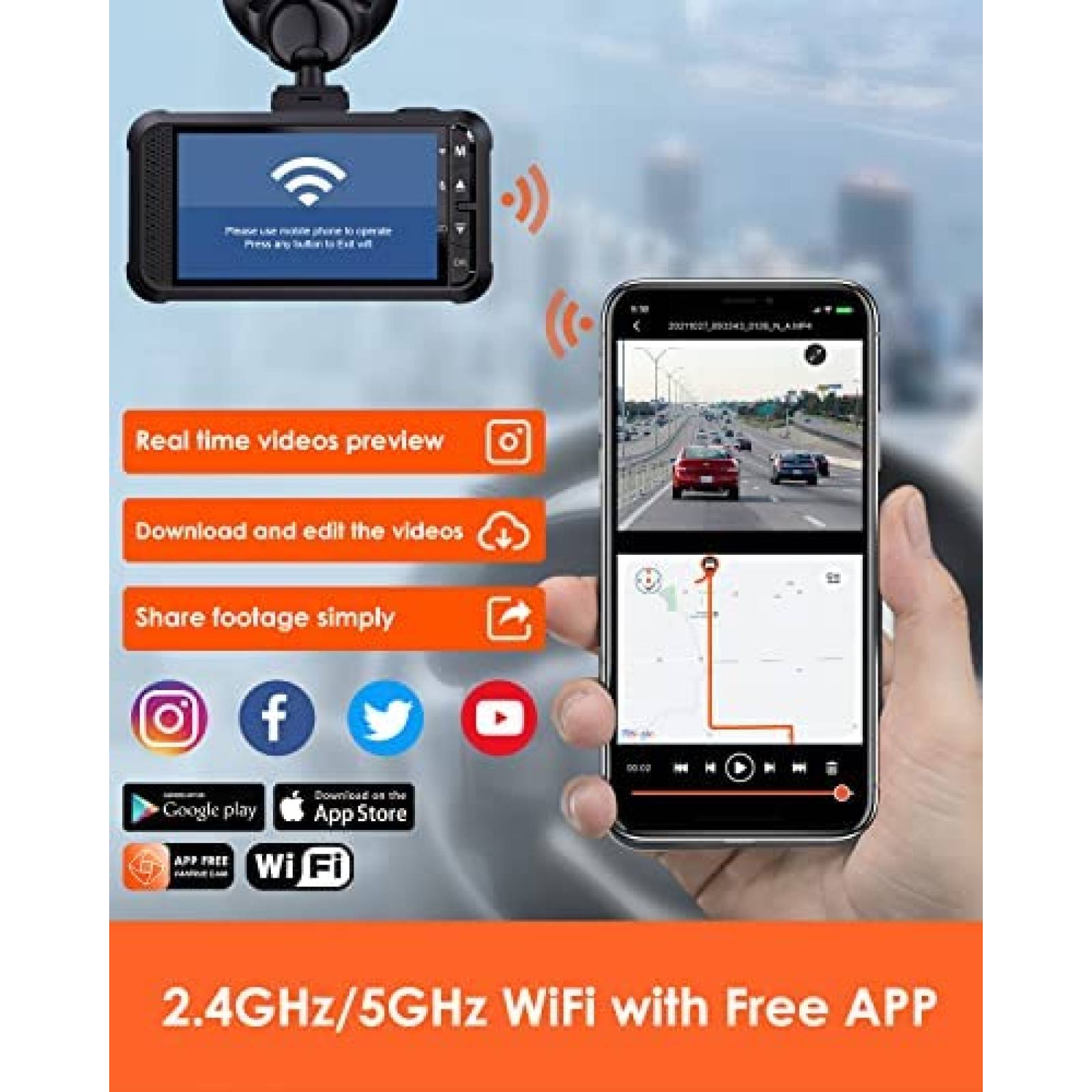 Camara Dash Vantrue X4S Duo 4K 1080P 120FPS 5G 512GB -Negro