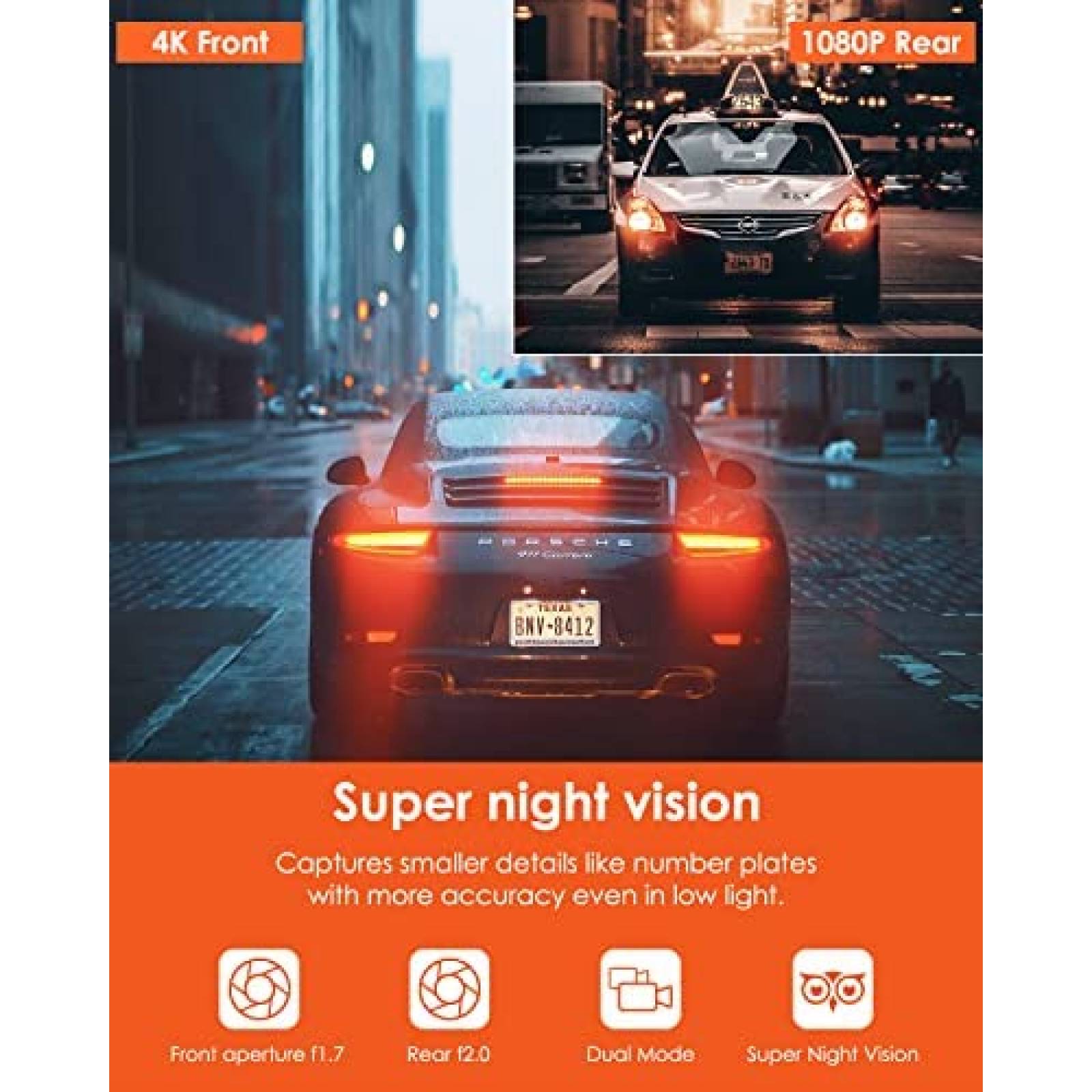 Camara Dash Vantrue X4S Duo 4K 1080P 120FPS 5G 512GB -Negro