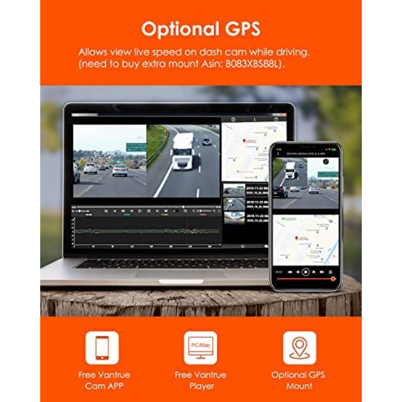 Camara Dash Vantrue X4S Duo 4K 1080P 120FPS 5G 512GB -Negro