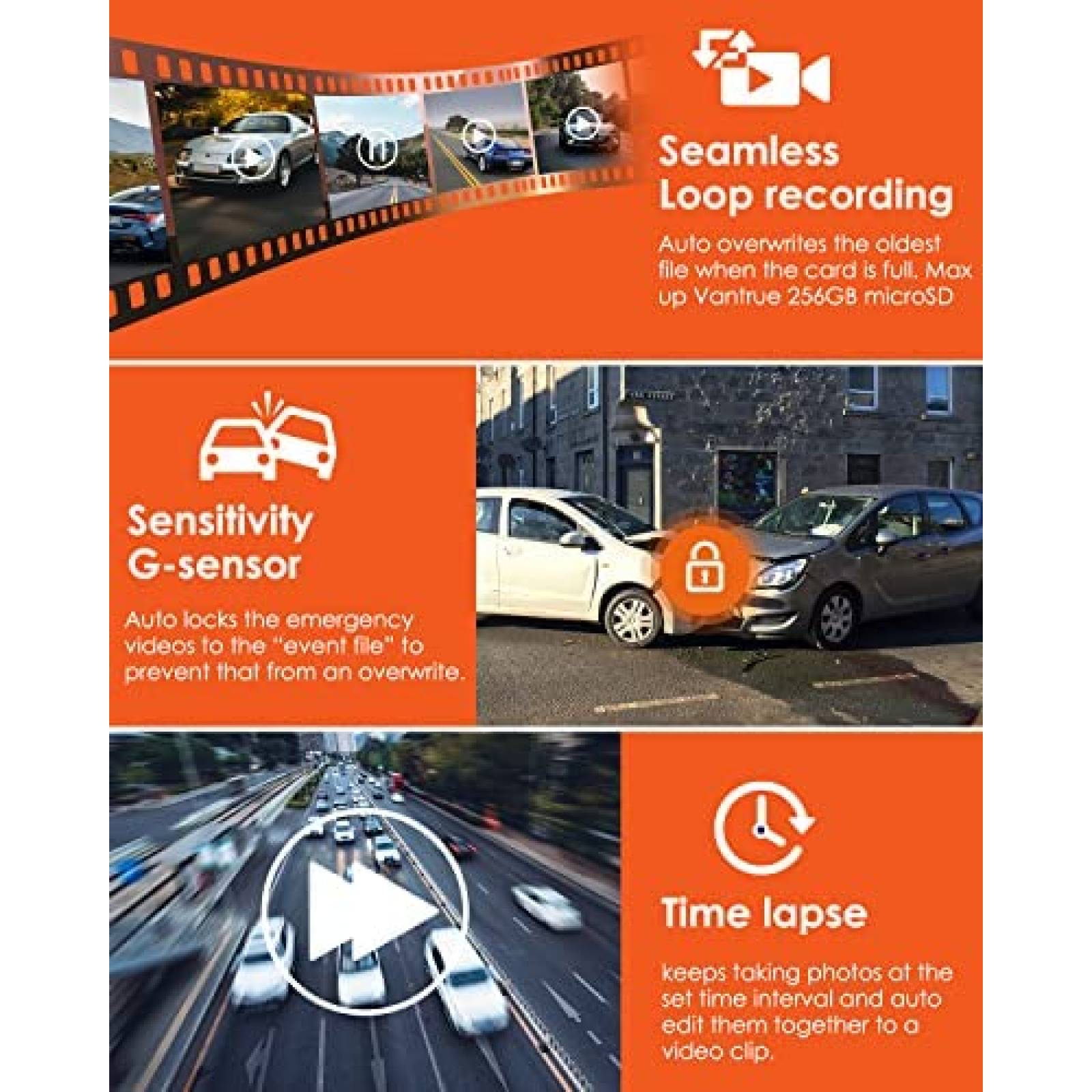 Camara Dash Vantrue X4S Duo 4K 1080P 120FPS 5G 512GB -Negro