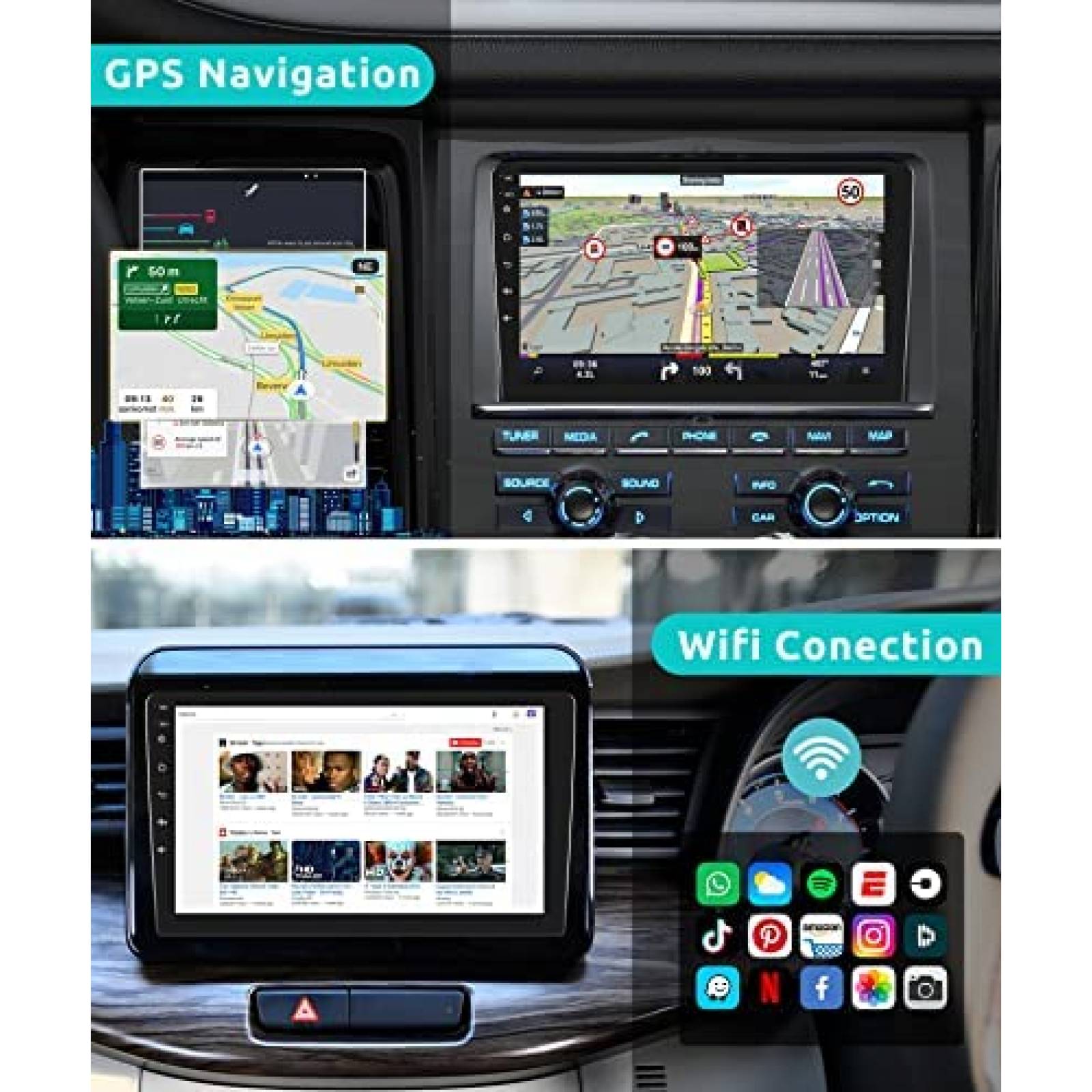 Estereo De Coche RIMOODY DOuble Din Inalambrico -Negro