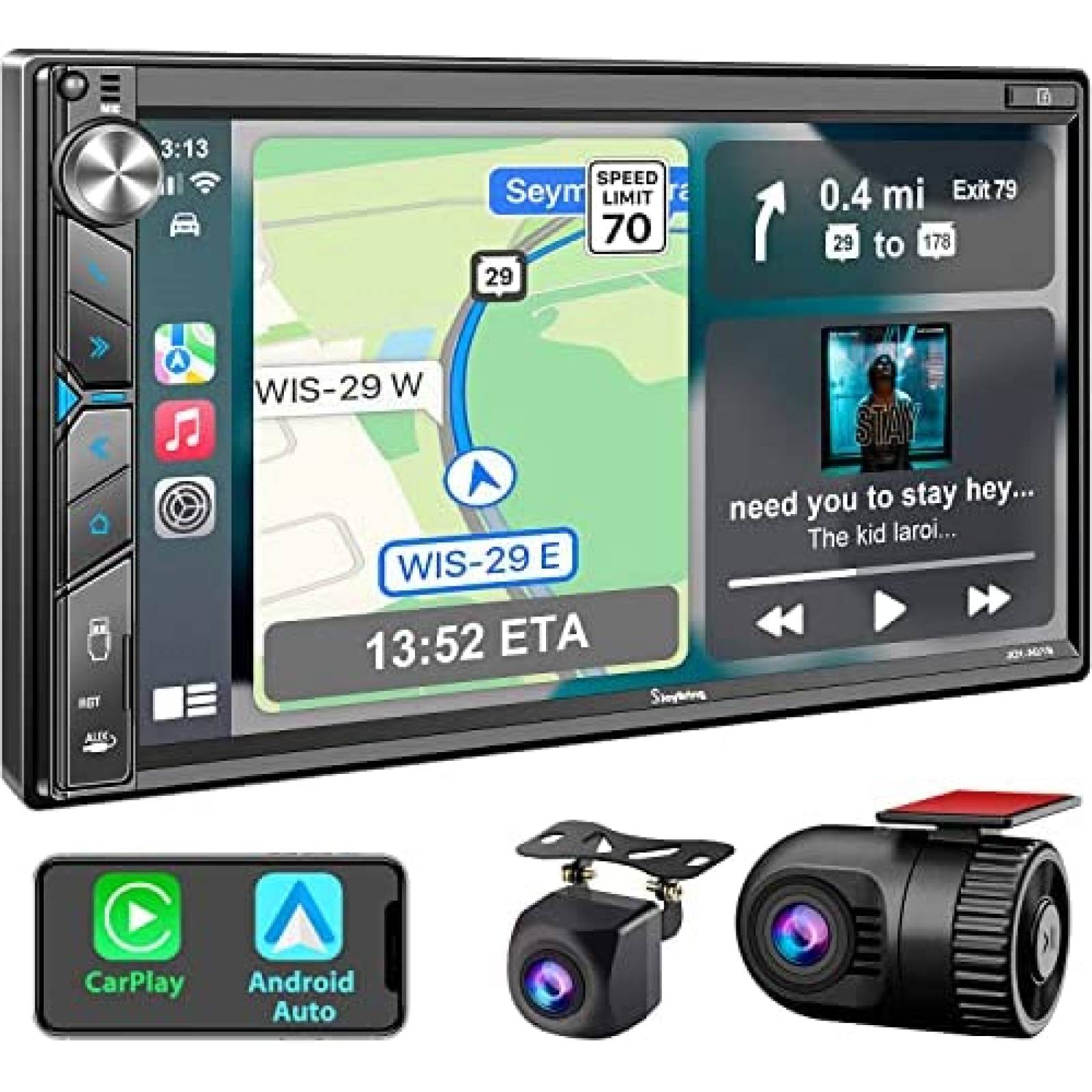 Estéreo de automóvil doble Din Compatible con Apple Carplay, pantalla  táctil capacitiva Full HD de 7 pulgadas - Bluetooth, enlace de espejo,  Cámara de