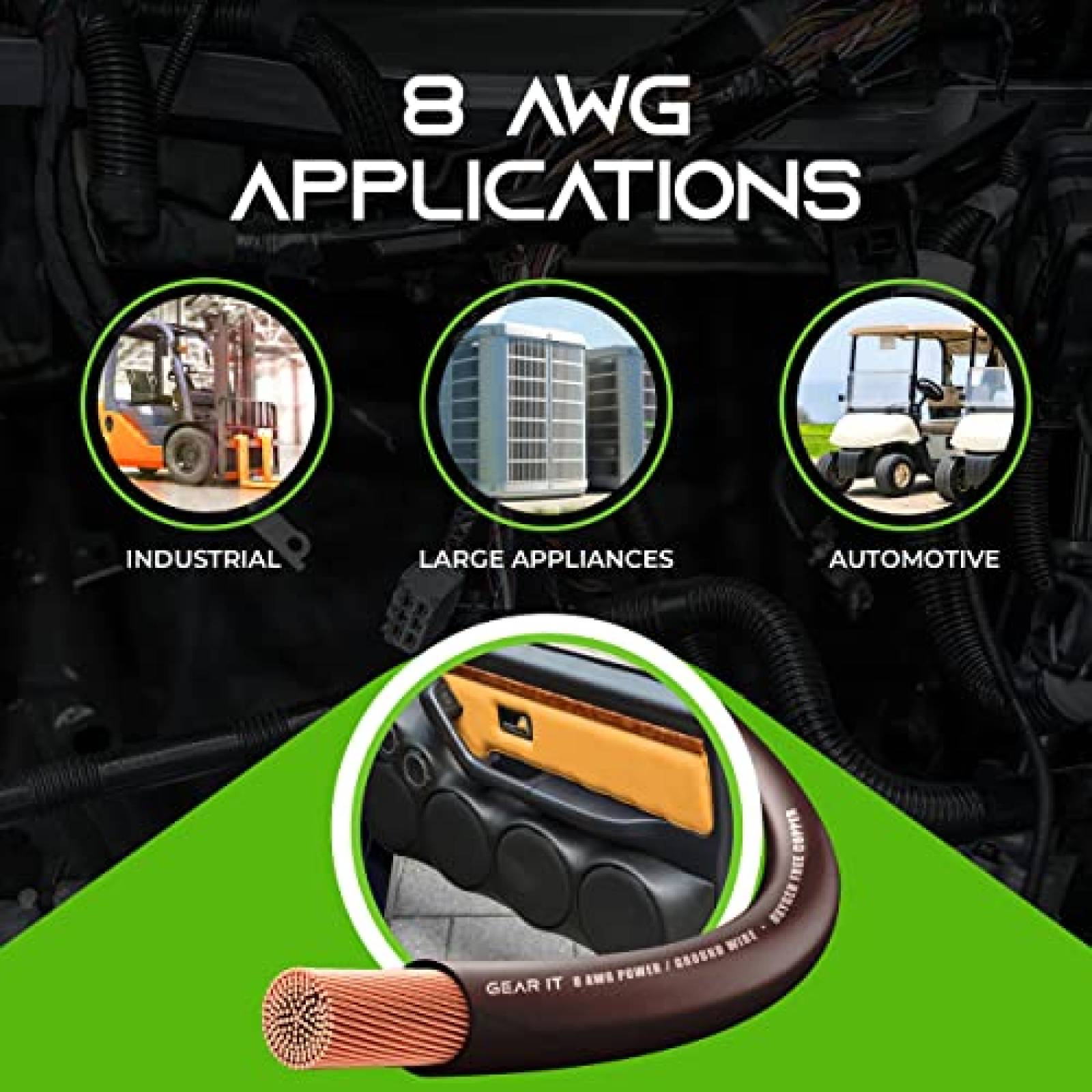 Cable de cobre GearIT automotriz 8 AWG calibre 8.0 -Negro