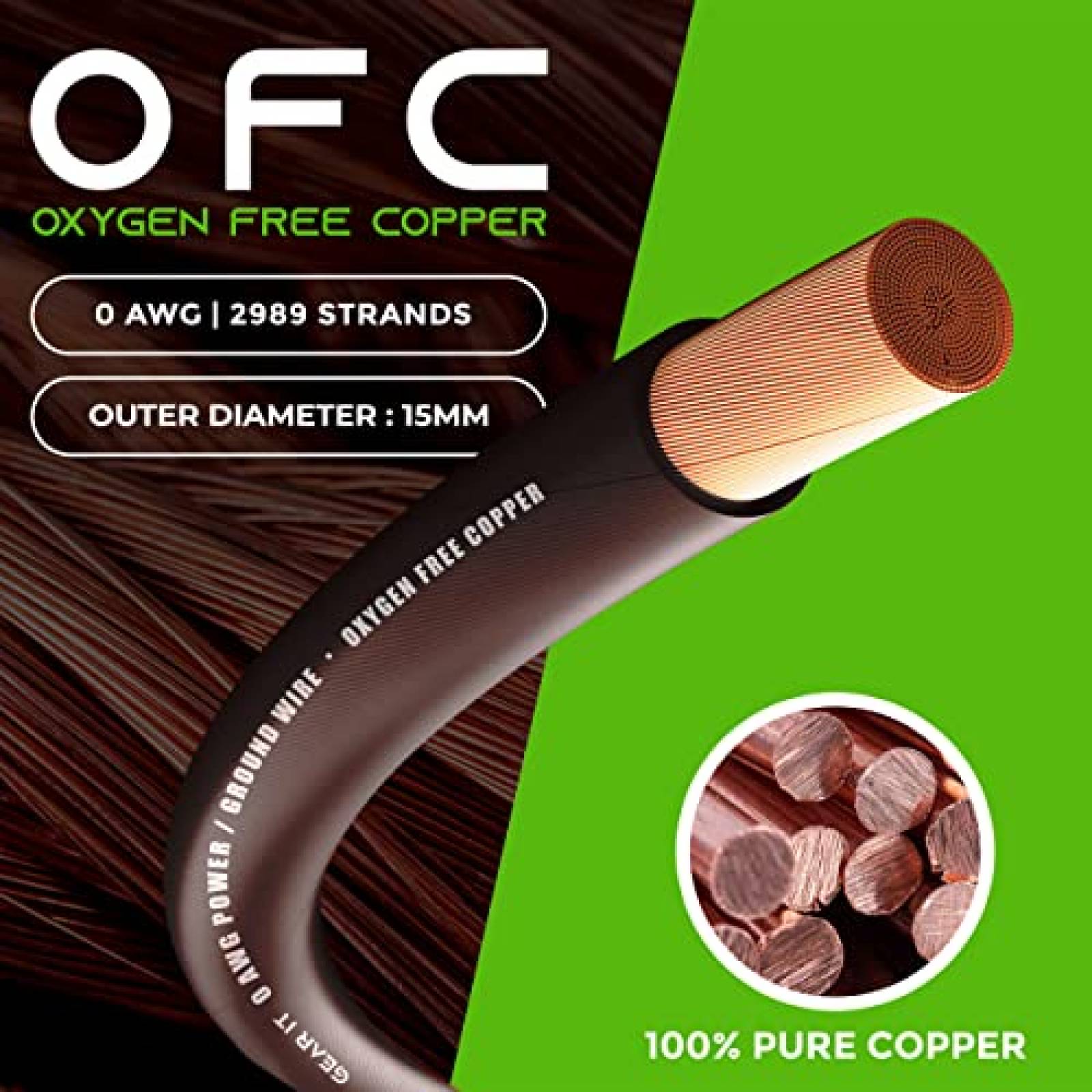Cable de cobre GearIT automotriz calibre 8.0 -Negro