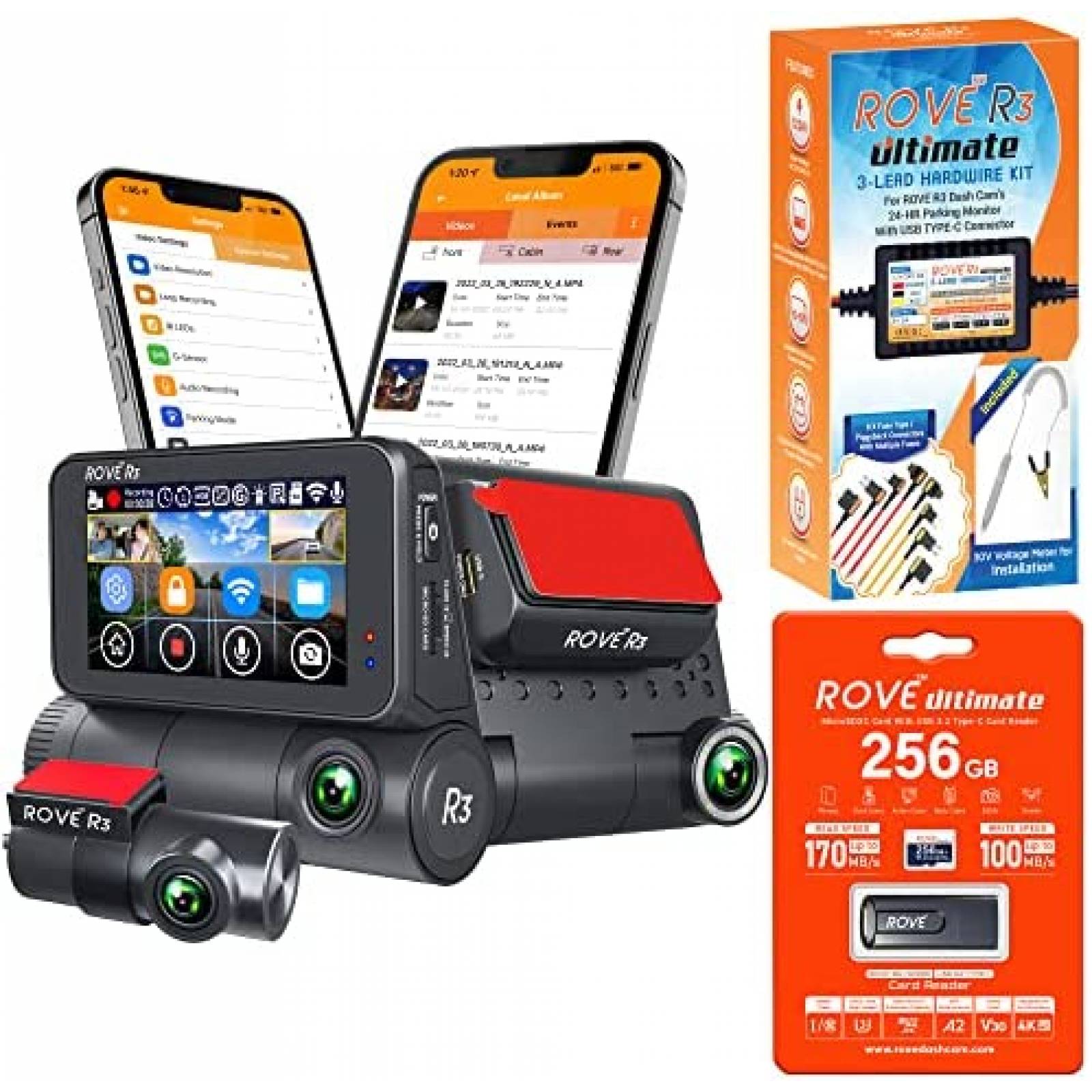 Kit de Cables para Dash Cam ROVE R3 Micro SD 256GB Touch