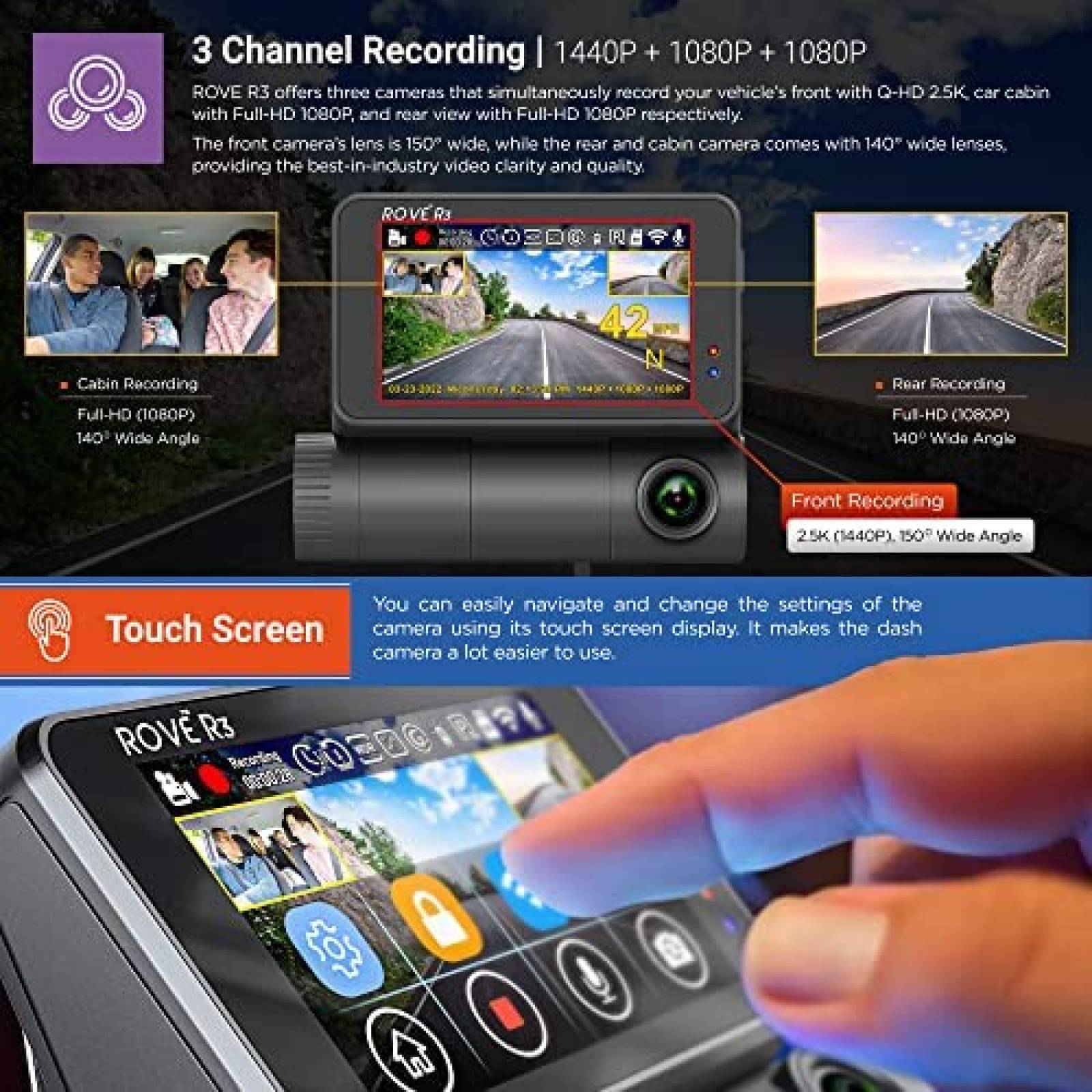 Kit de Cables para Dash Cam ROVE R3 Micro SD 256GB Touch