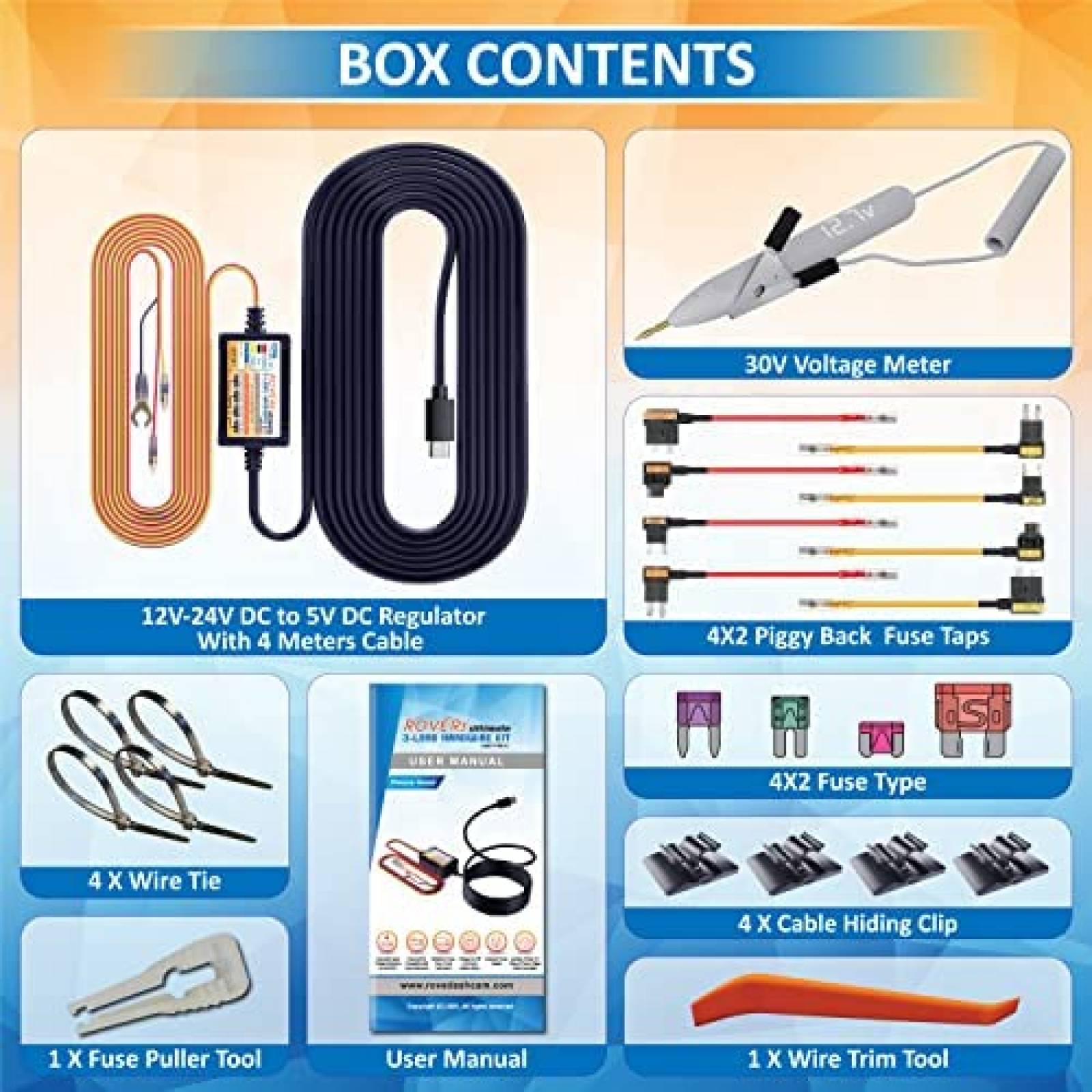 Kit de Cables para Dash Cam ROVE R3 Micro SD 256GB Touch