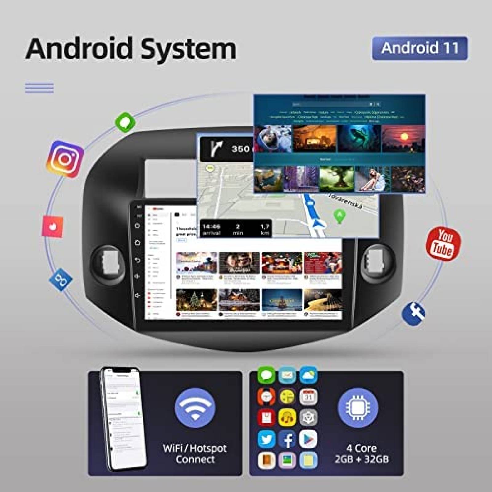 Estereo De Coche EKAT Para Toyota RAV4 2007-12 -Negro