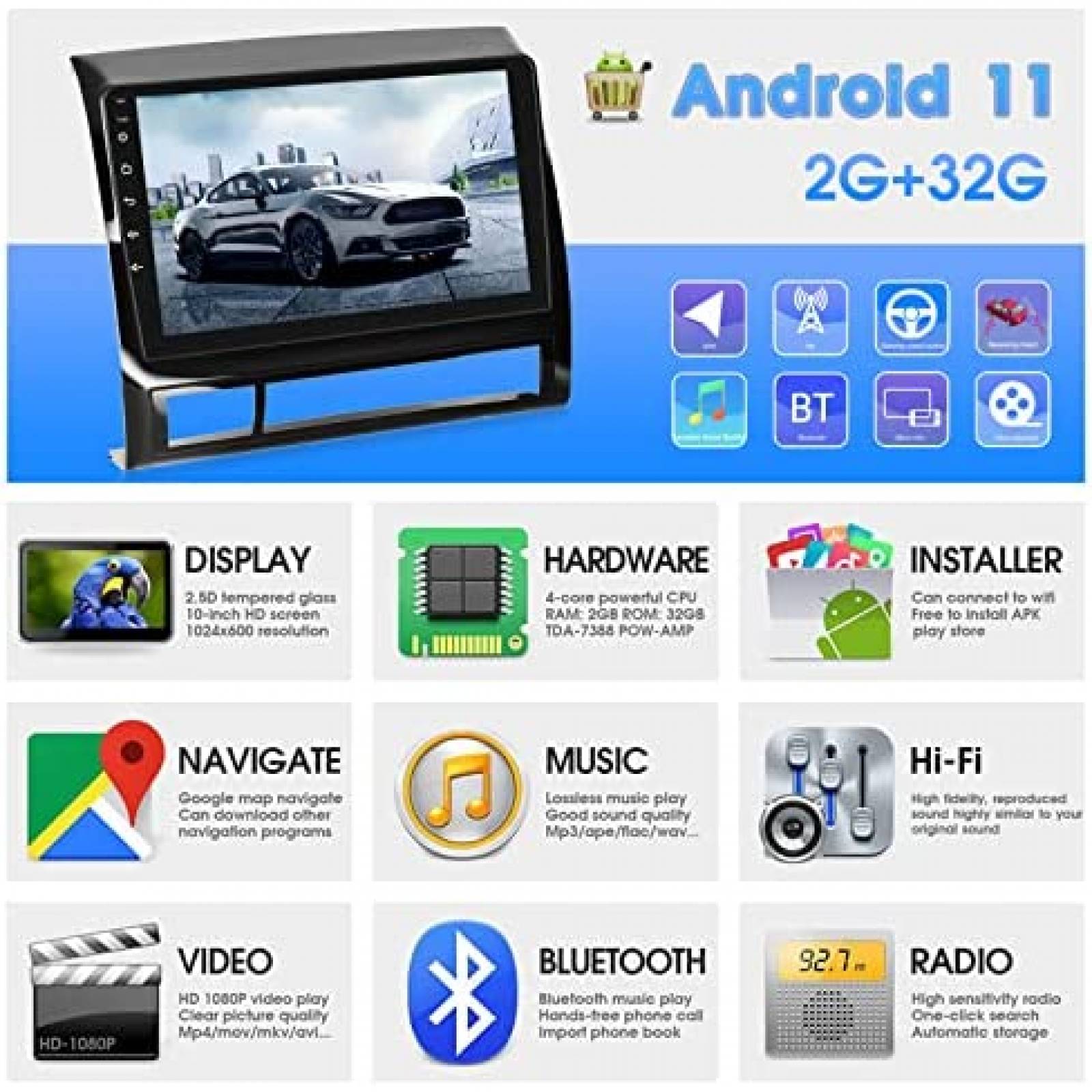 Estereo De Coche NHOPEEW Para Toyota Tacoma 2005-13 -Negro