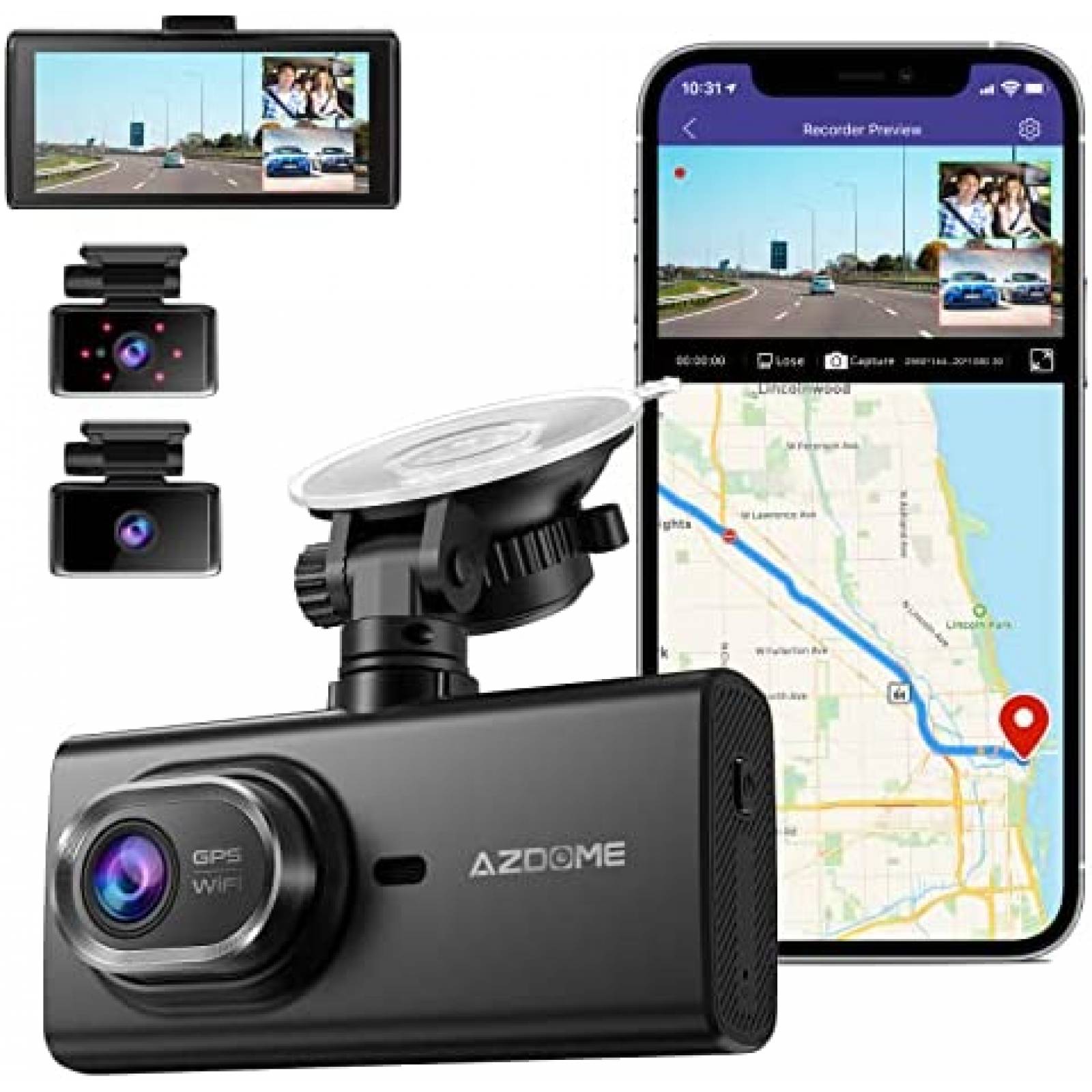 Camara de Reversa AZDOME M560-3 3 Cam 1080P 128GB Wifi Touch