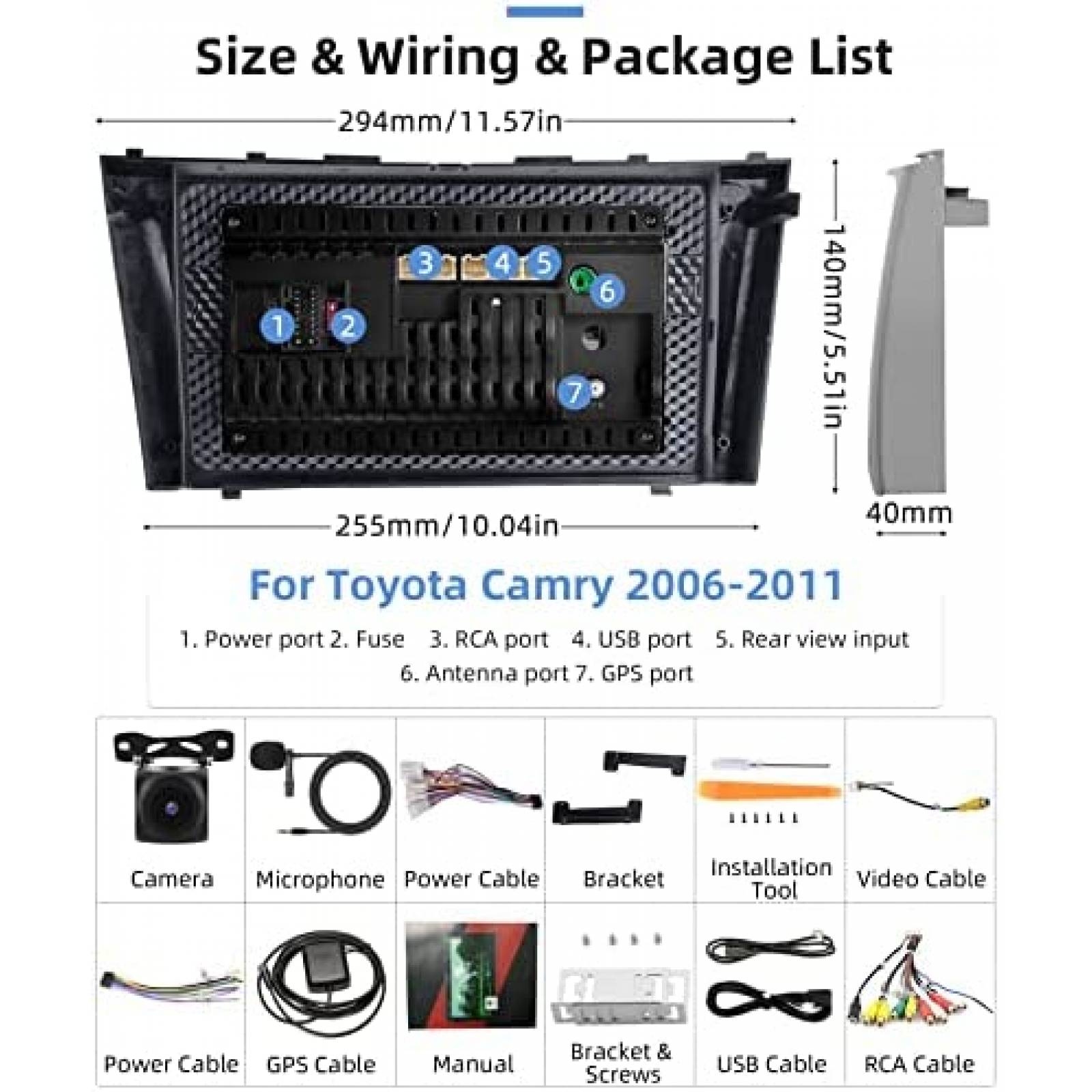 Estereo De Coche RIMOODY Para Toyota Camry 2006-11 -Negro