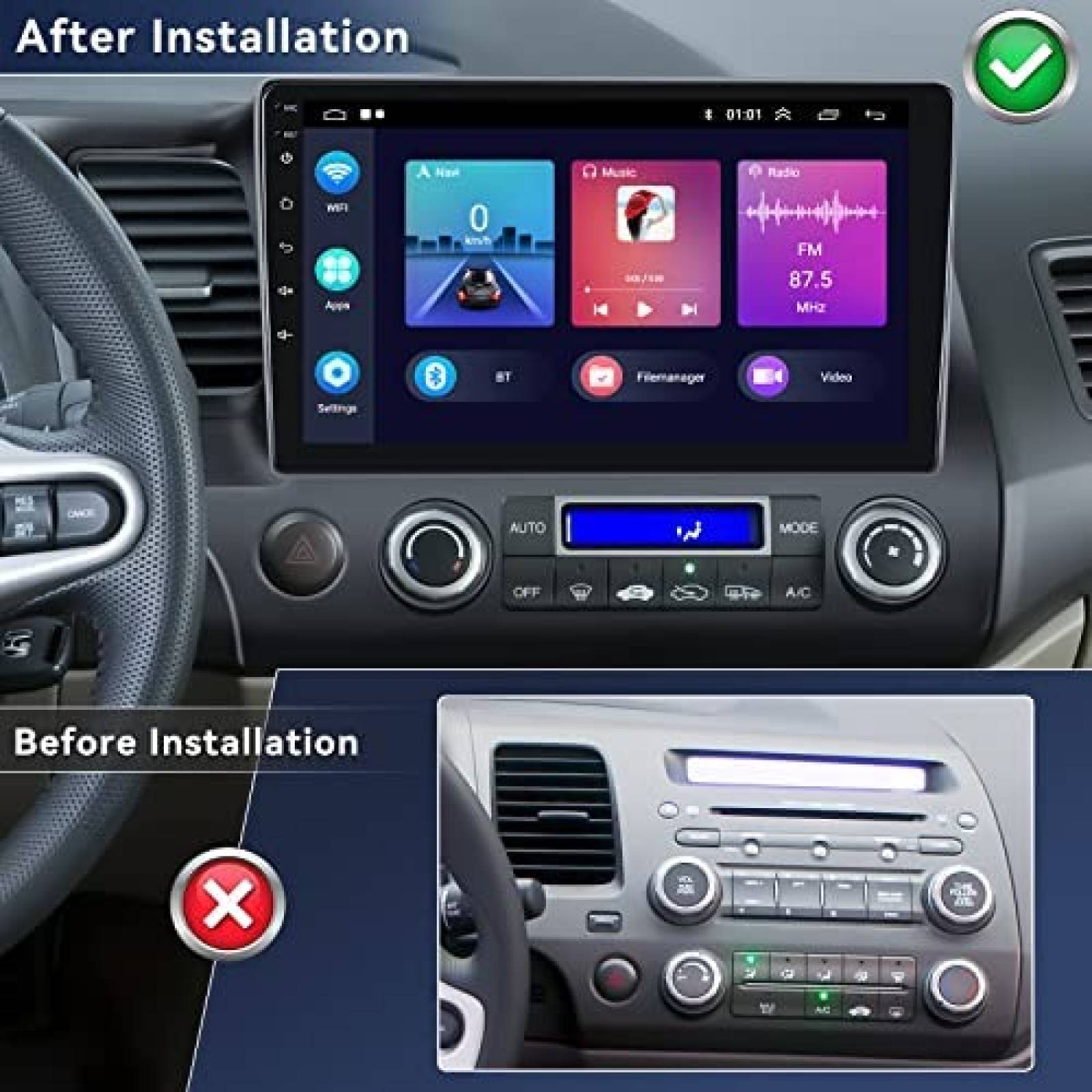 Estereo de Coche UNITOPSCI Para Honda Civic 2006-2011 -Negro