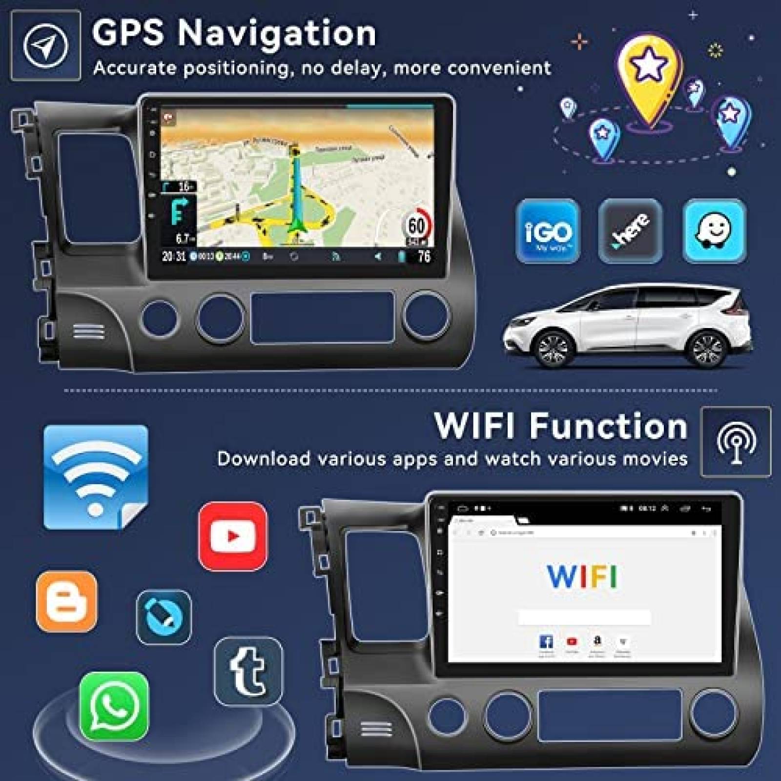 Estereo de Coche UNITOPSCI Para Honda Civic 2006-2011 -Negro