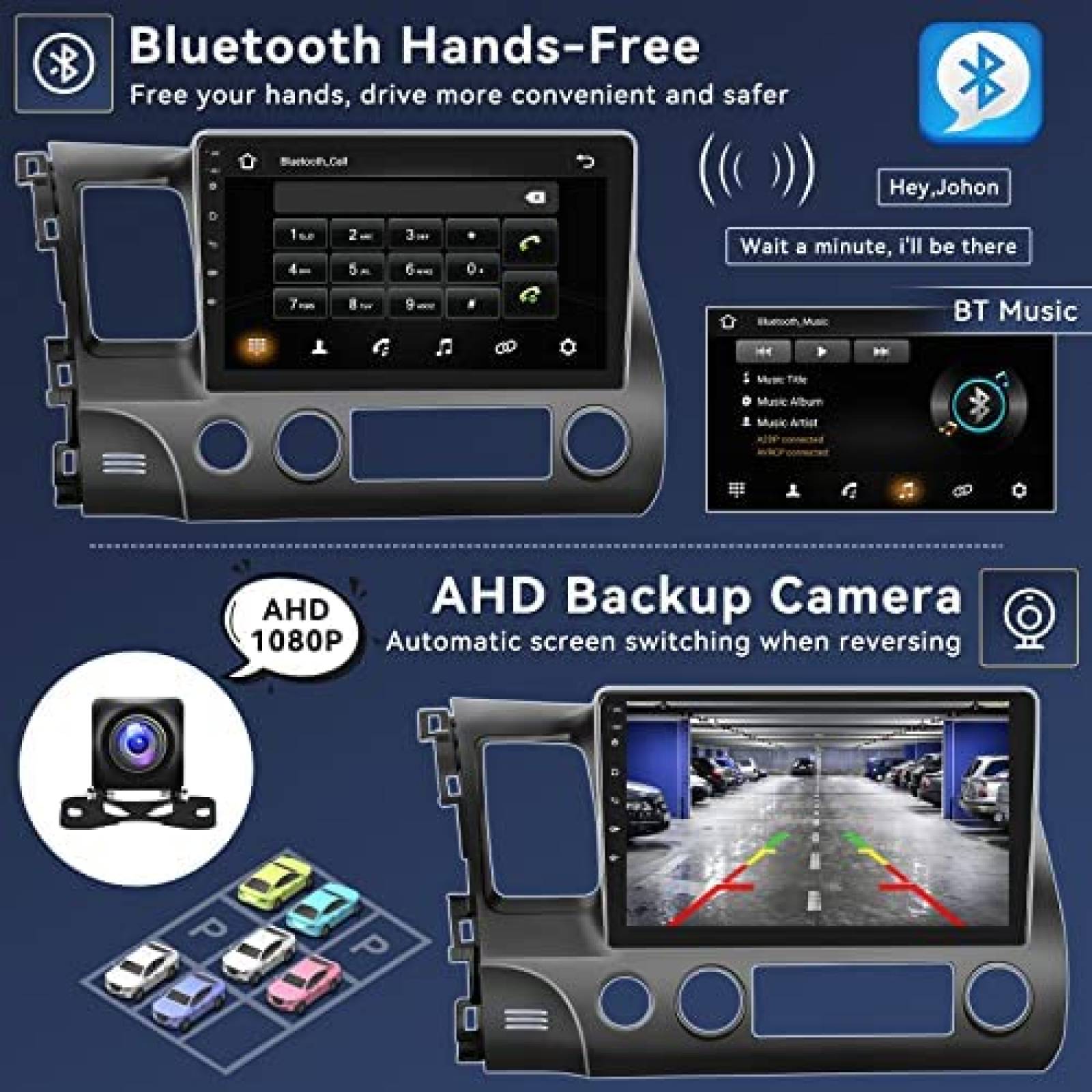 Estereo de Coche UNITOPSCI Para Honda Civic 2006-2011 -Negro