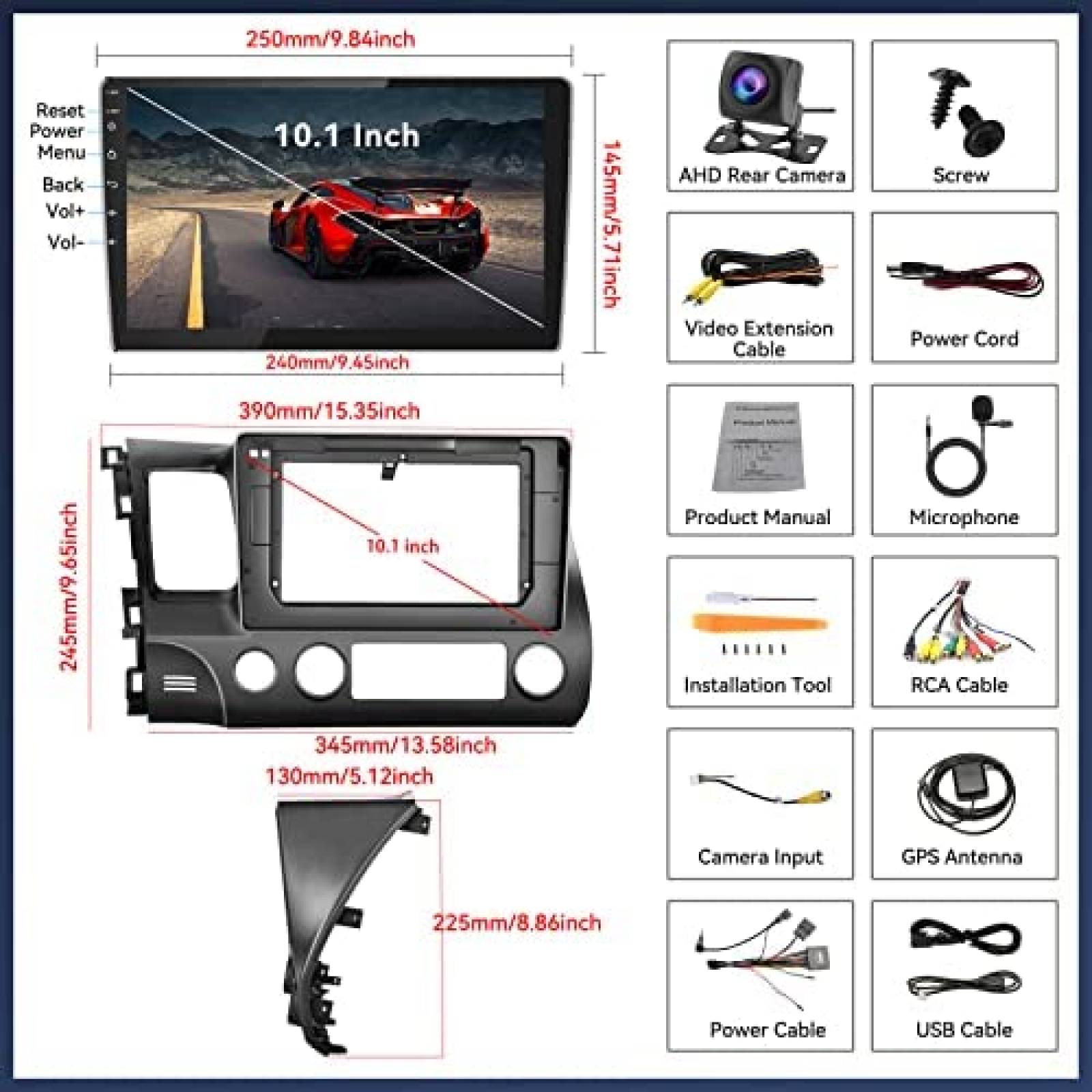 Estereo de Coche UNITOPSCI Para Honda Civic 2006-2011 -Negro