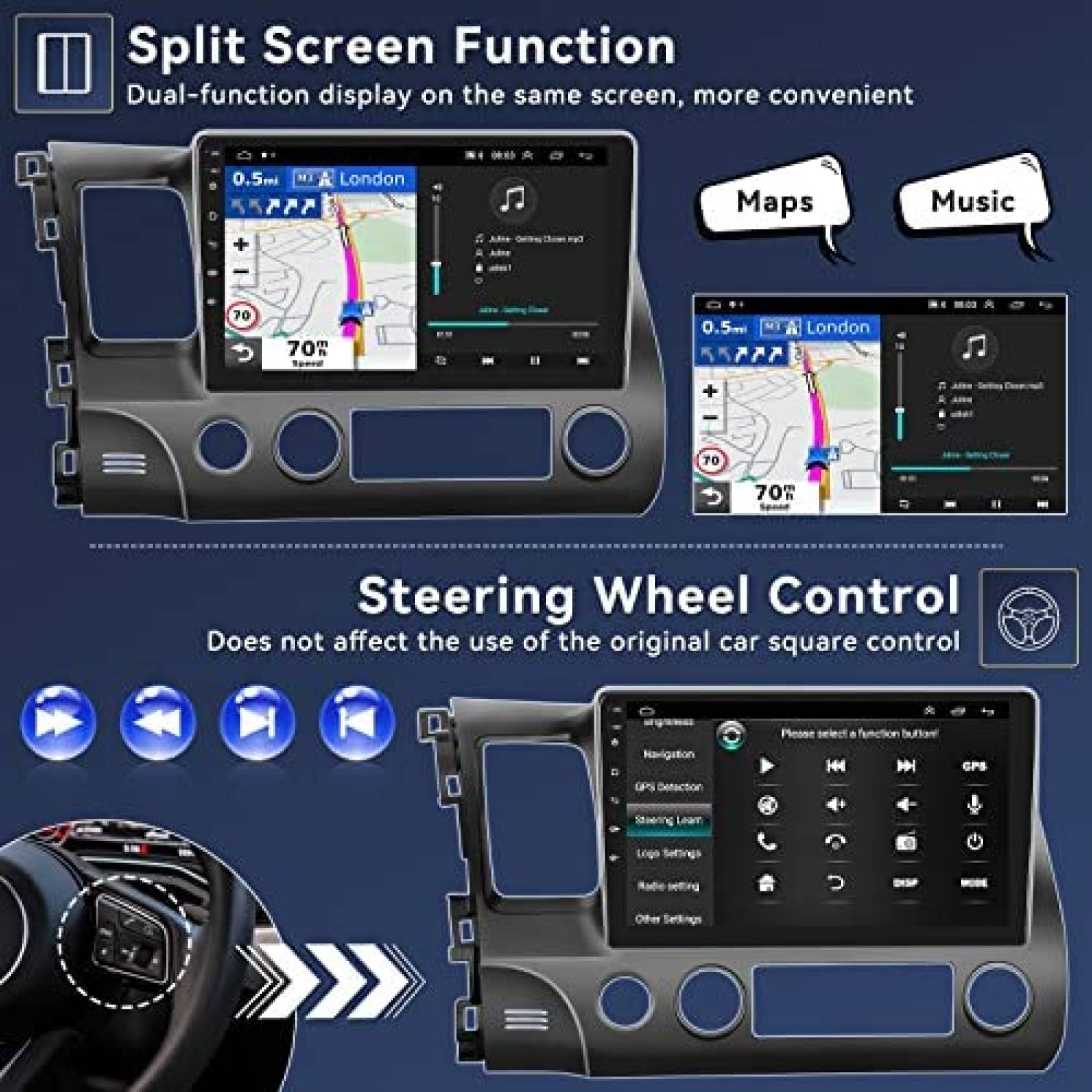 Estereo de Coche UNITOPSCI Para Honda Civic 2006-2011 -Negro