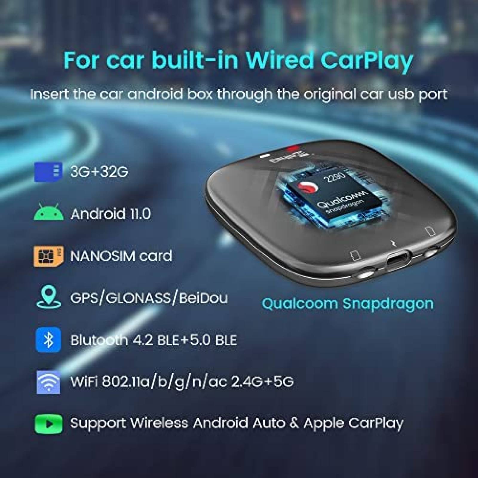 Adaptador Inalambrico Carlinkit iOS Android USB C Bluetooth