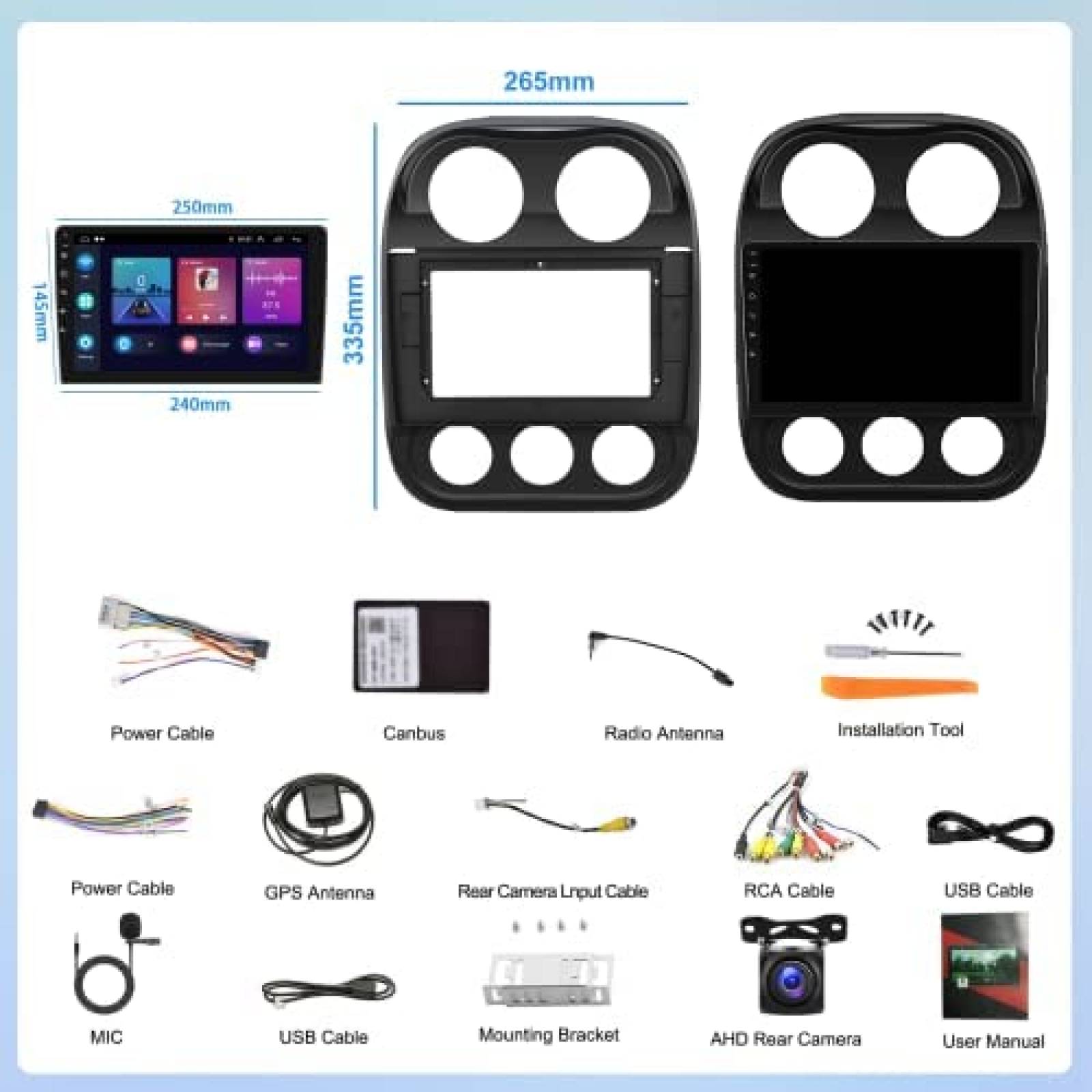Estereo De Coche HIKITY Para Jeep Compass 2010-16 -Negro