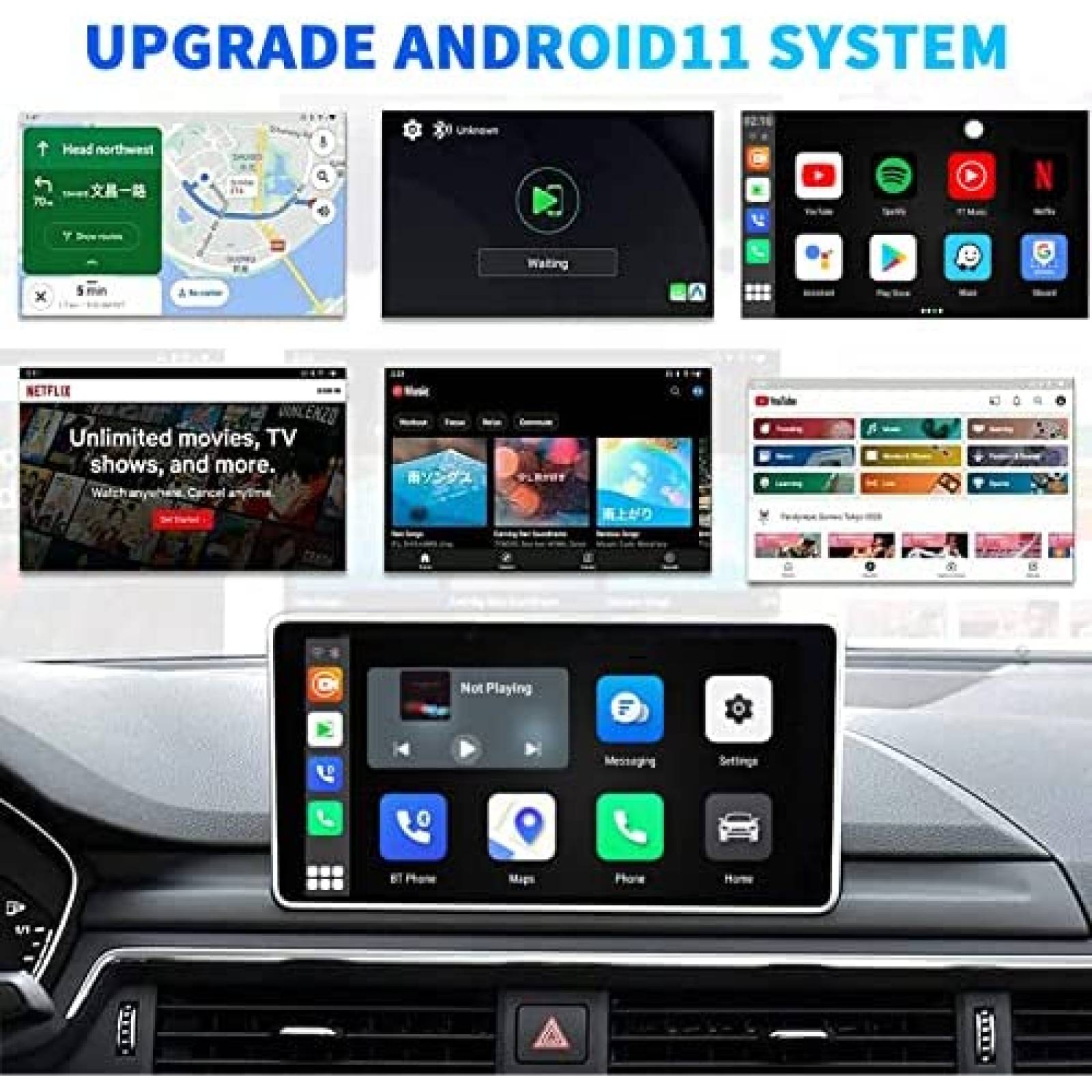 Adaptador Para Coche ZHNN vea YouTube y Netflix -Negro