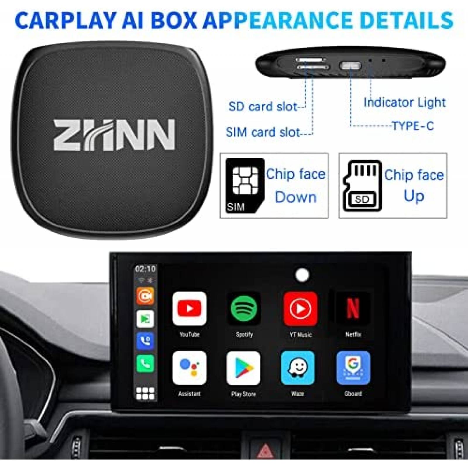 Adaptador Para Coche ZHNN vea YouTube y Netflix -Negro