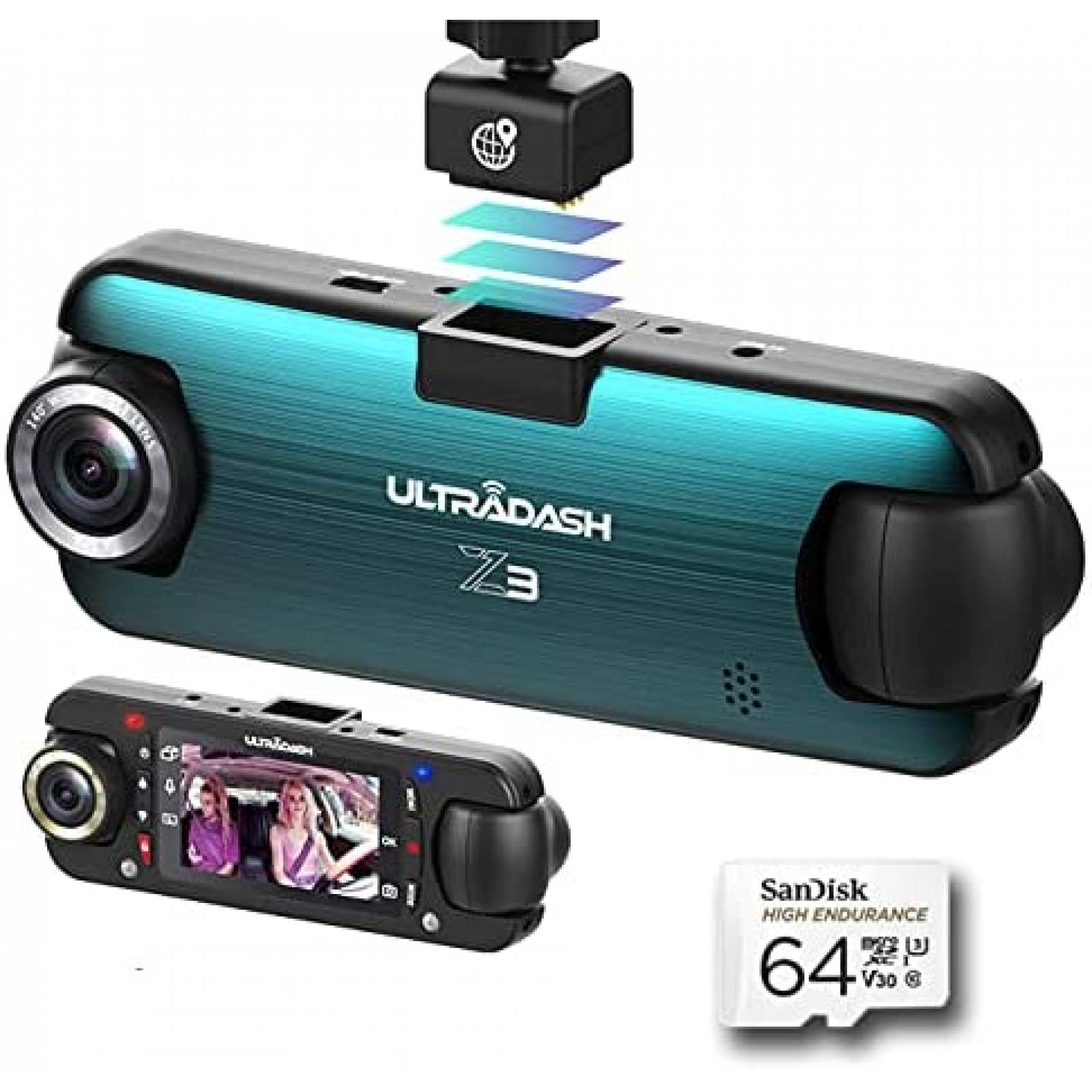 Camara para Auto UltraDash Z3 2'' Gps 1080P 30fps 140 -Azul
