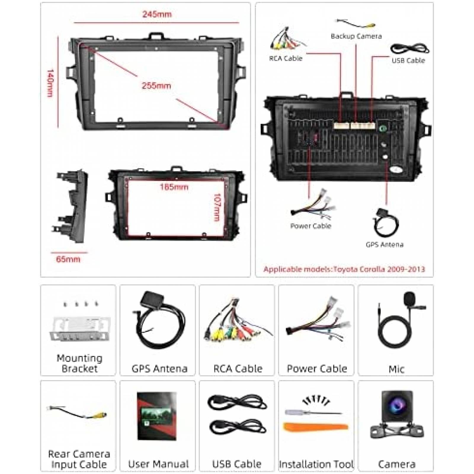 Estereo De Coche RIMOODY Para Toyota Corolla 2009-13 -Negro