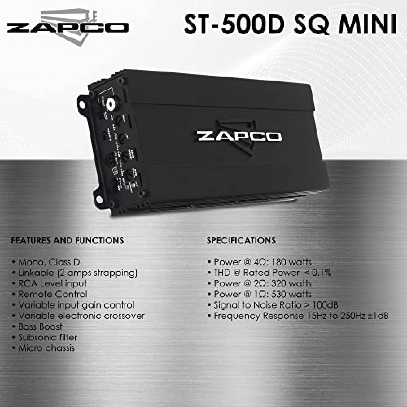 Amplificador Zapco ST-500D SQ MINI 1 x 500W -Negro
