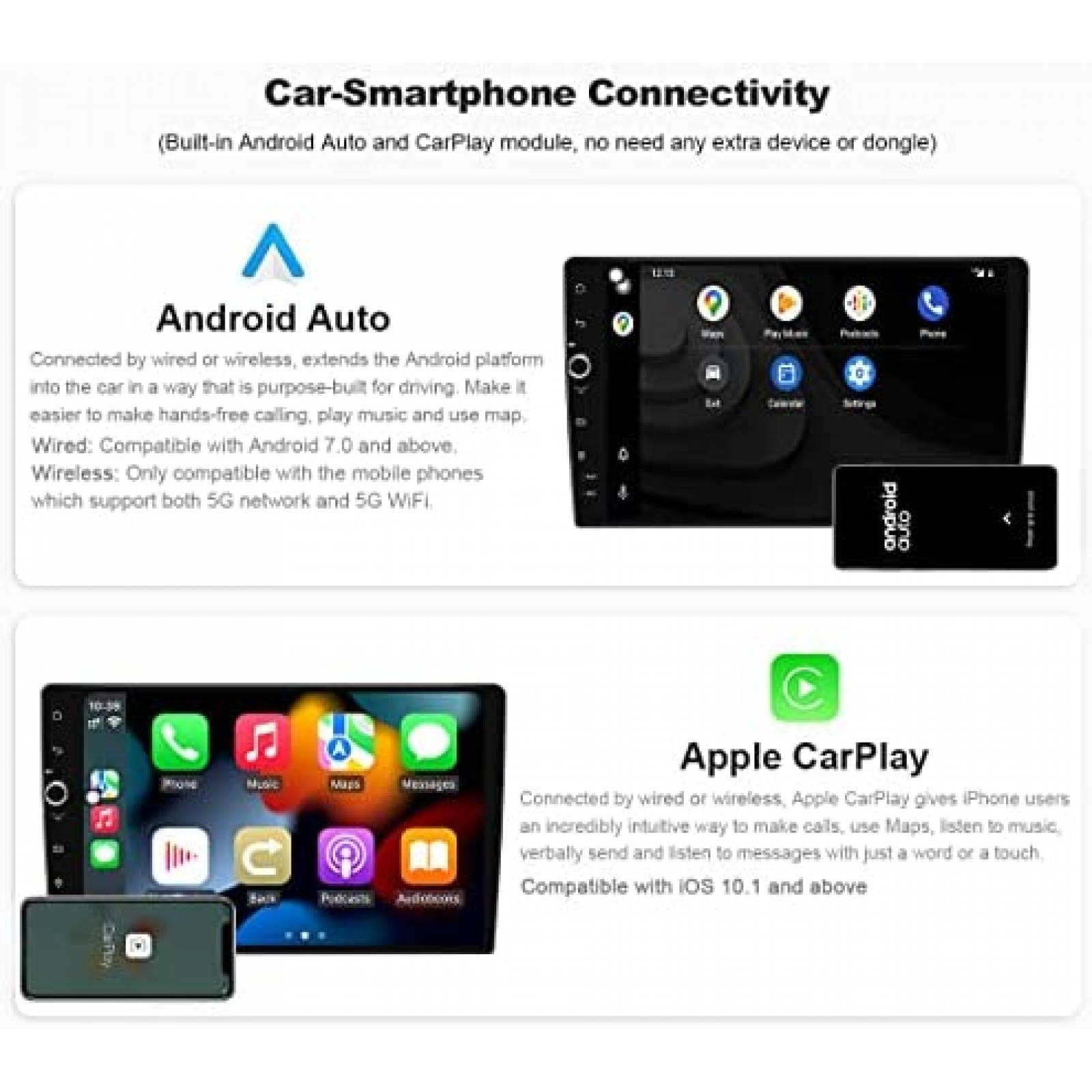 Estereo de Coche JOYING Compatible Carplay/Android -Negro