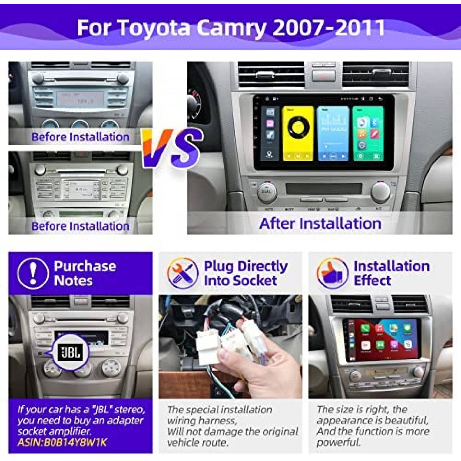 Estereo Auto CGOGC 9'' Camry 2007 - 2011 Camara Reversa -N