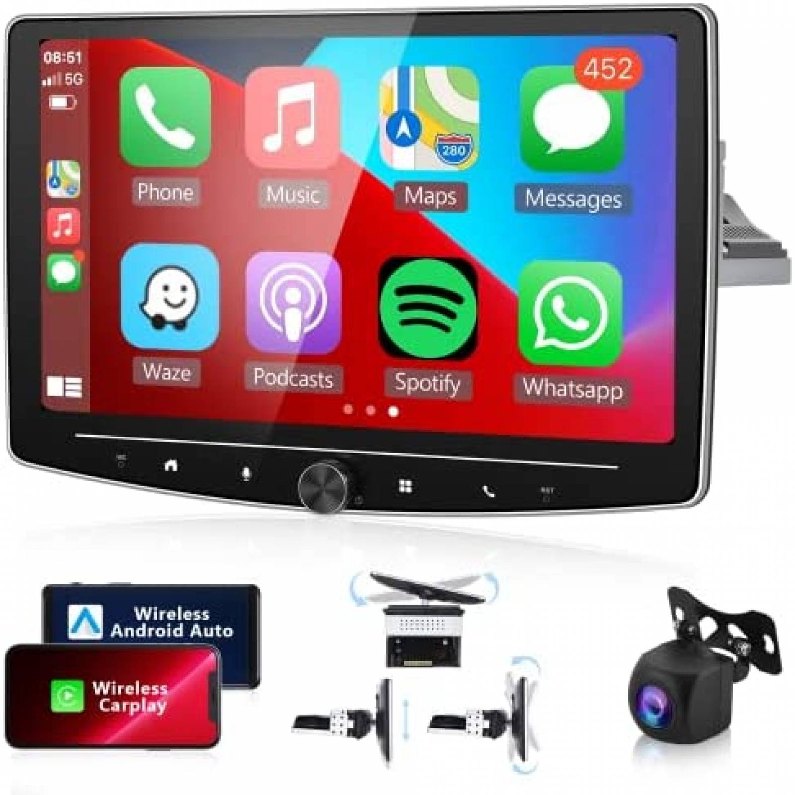 Estereo De Coche PODOFO Single Din Inalambrico -Negro