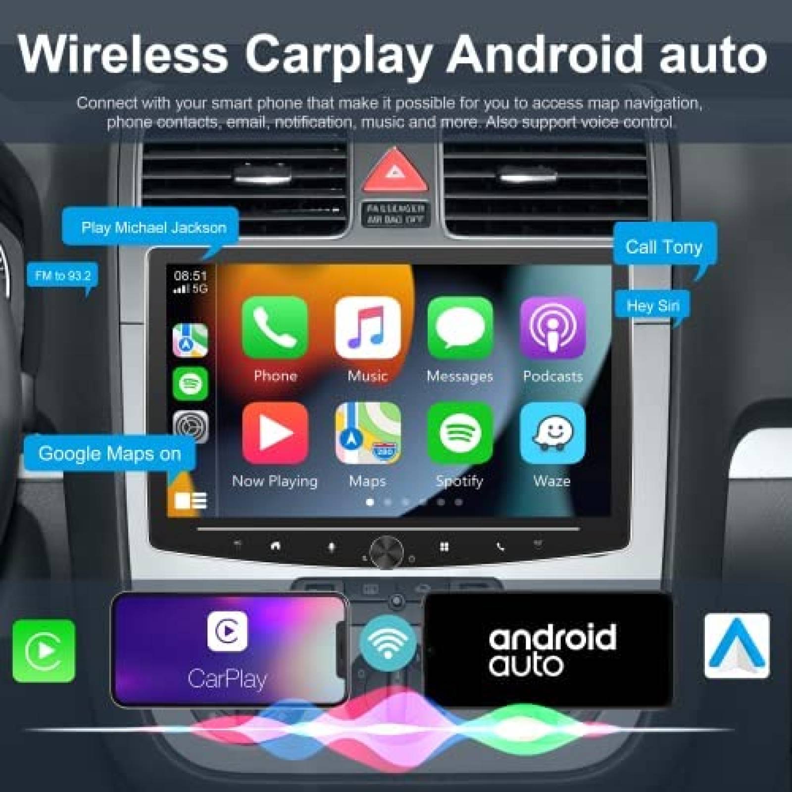 Estereo De Coche PODOFO Single Din Inalambrico -Negro