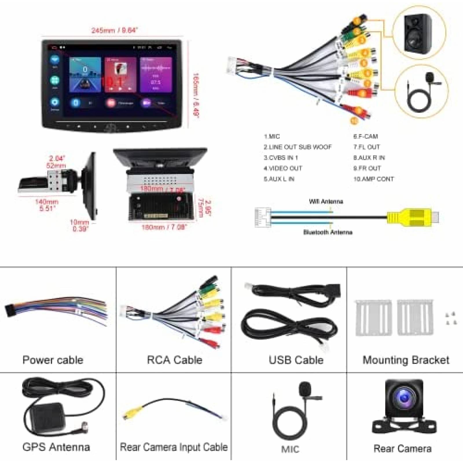 Estereo De Coche PODOFO Single Din Inalambrico -Negro