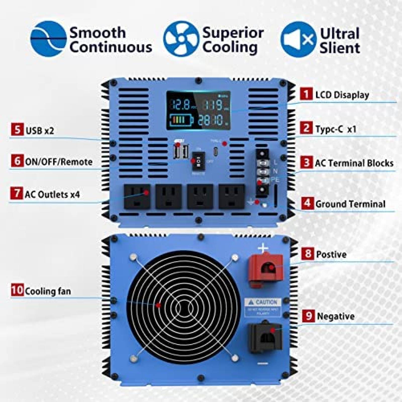 Inversor de Corriente VOLFVERT 4000W PSW 12V a 110V 4 AC