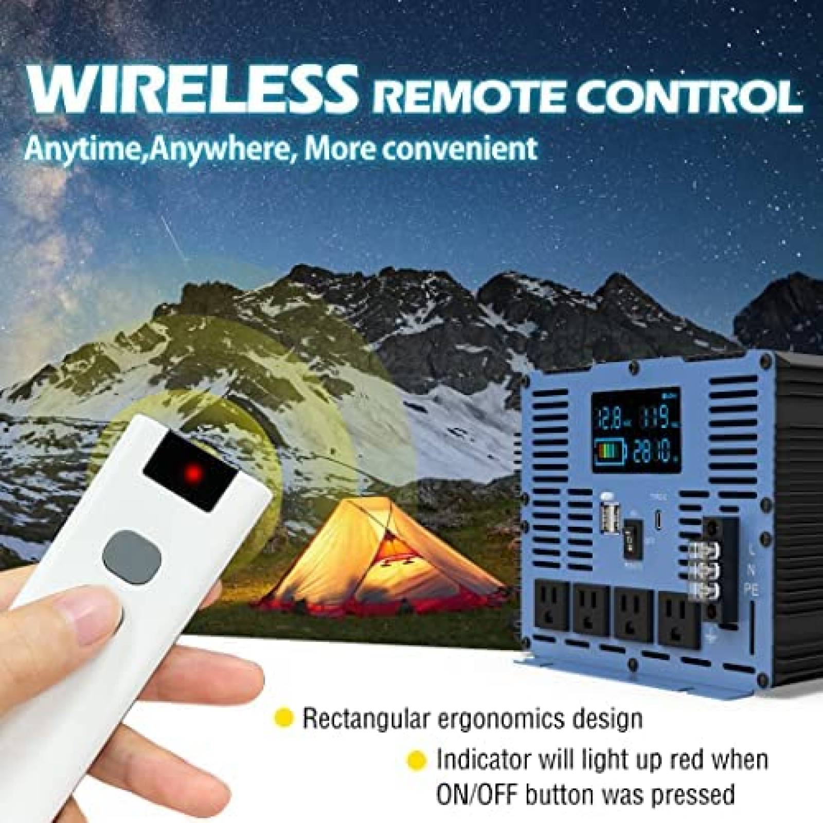 Inversor de Corriente VOLFVERT 4000W PSW 12V a 110V 4 AC