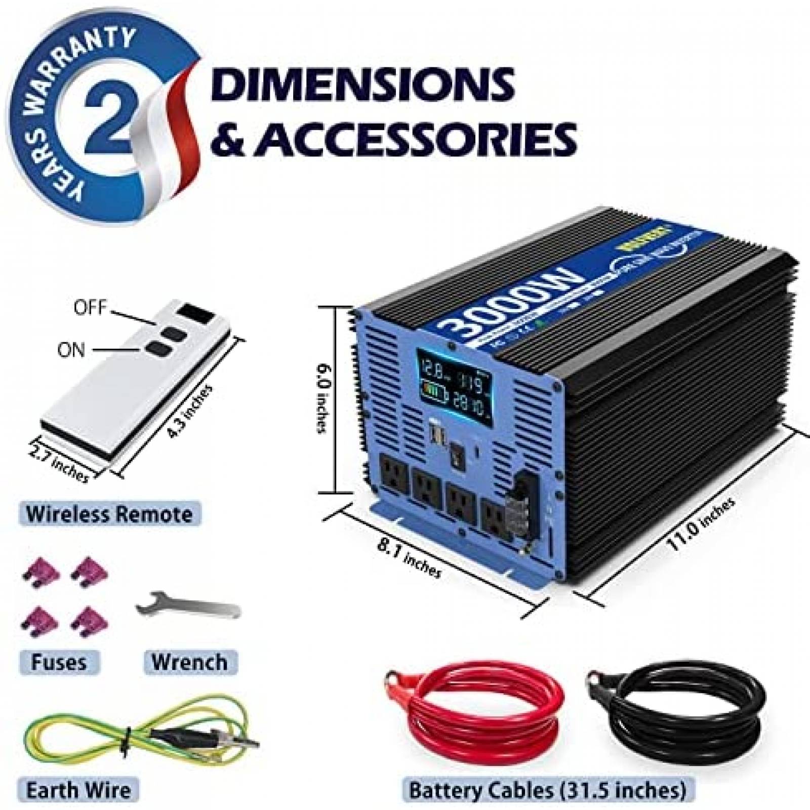 Inversor de Corriente VOLFVERT 4000W PSW 12V a 110V 4 AC