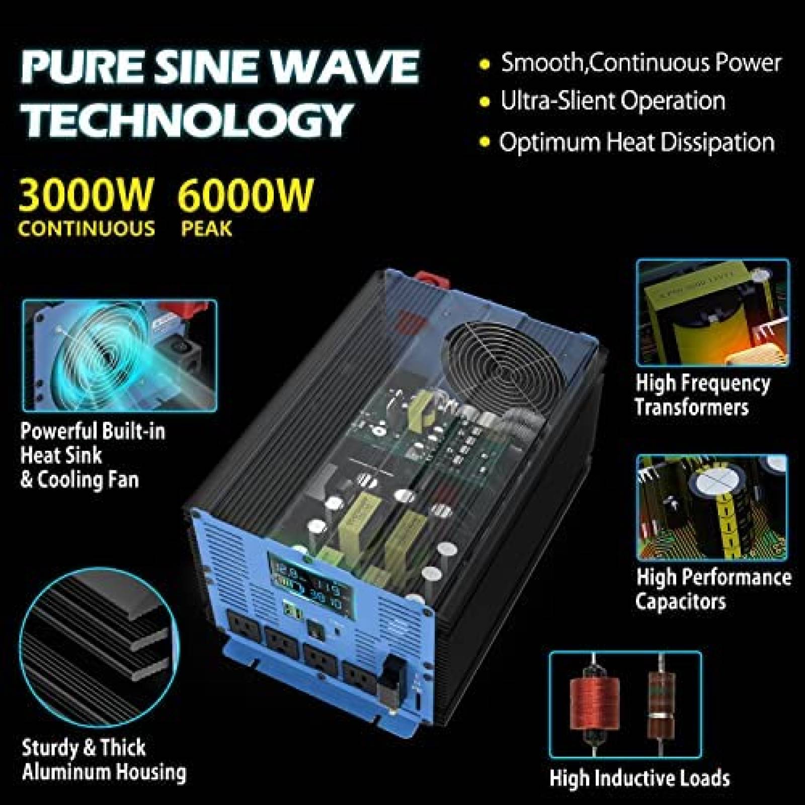 Inversor de Corriente VOLFVERT 4000W PSW 12V a 110V 4 AC